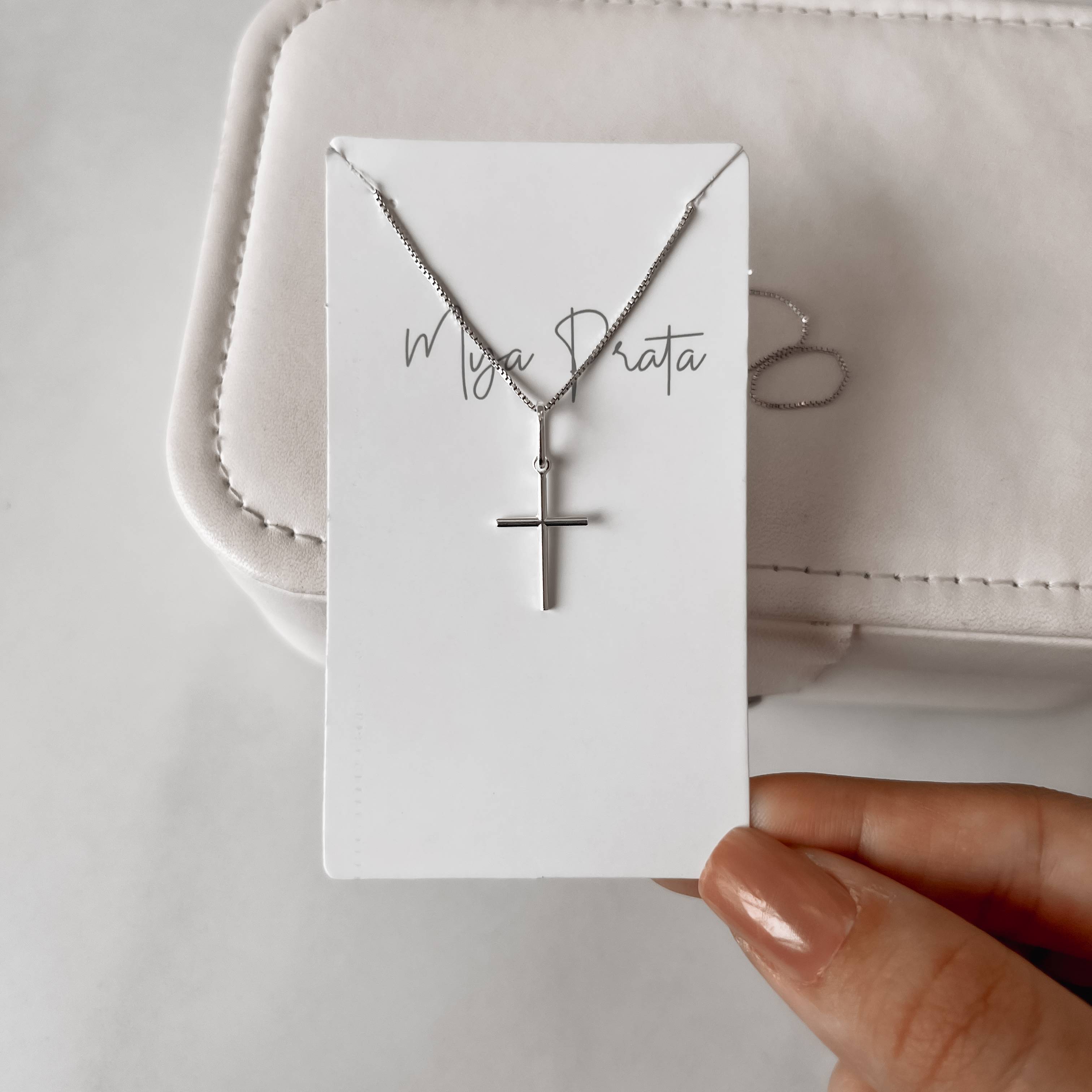 Imagem Secundária Colar pingente cruz palito 18mm 45cm