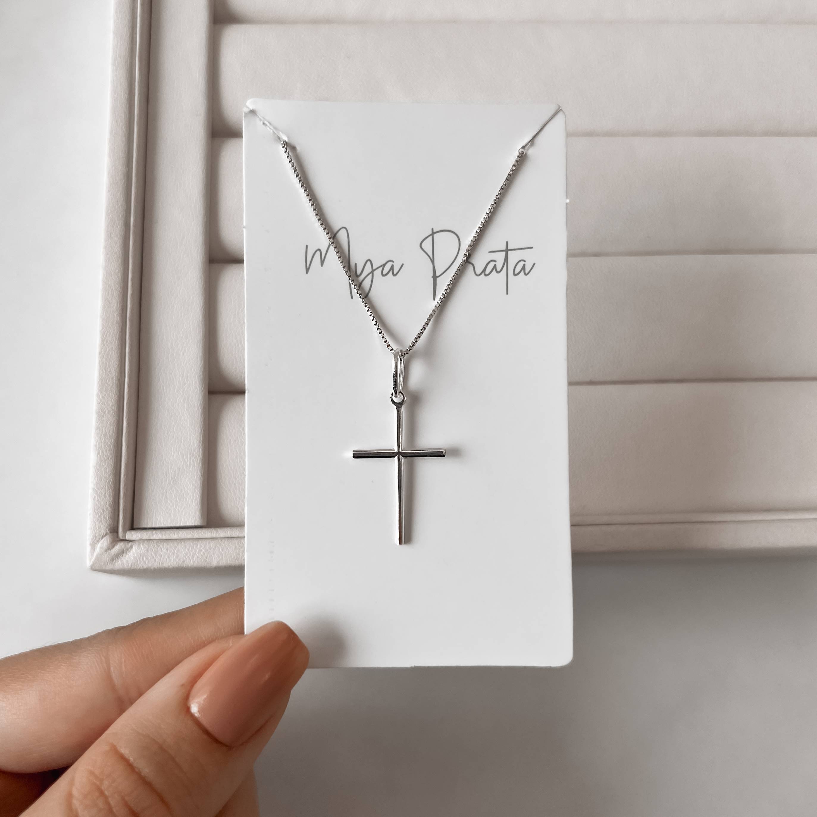 Colar pingente cruz palito 21mm 45cm