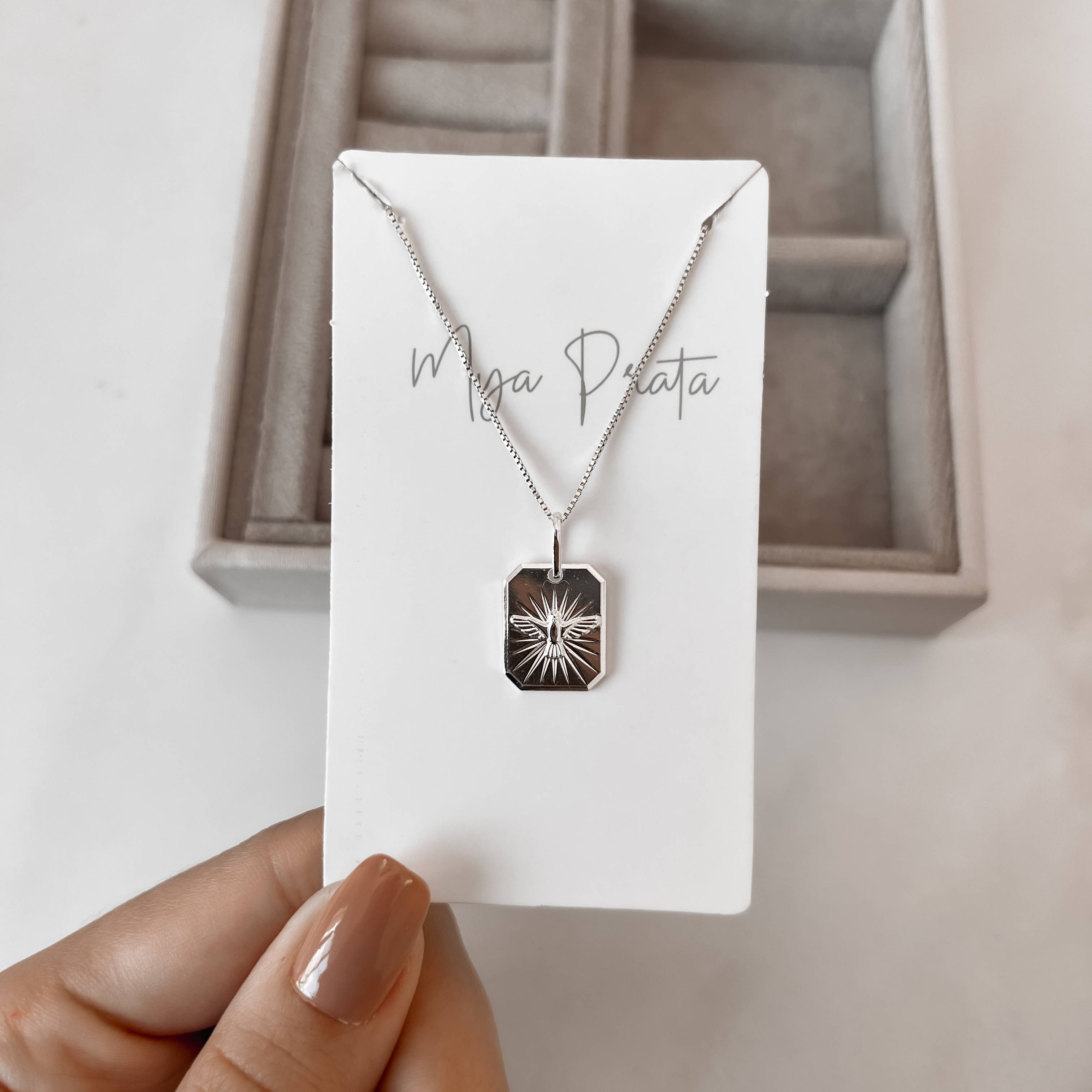 Imagem Secundária Colar pingente medalha Espírito Santo desenhado 15mm 45cm