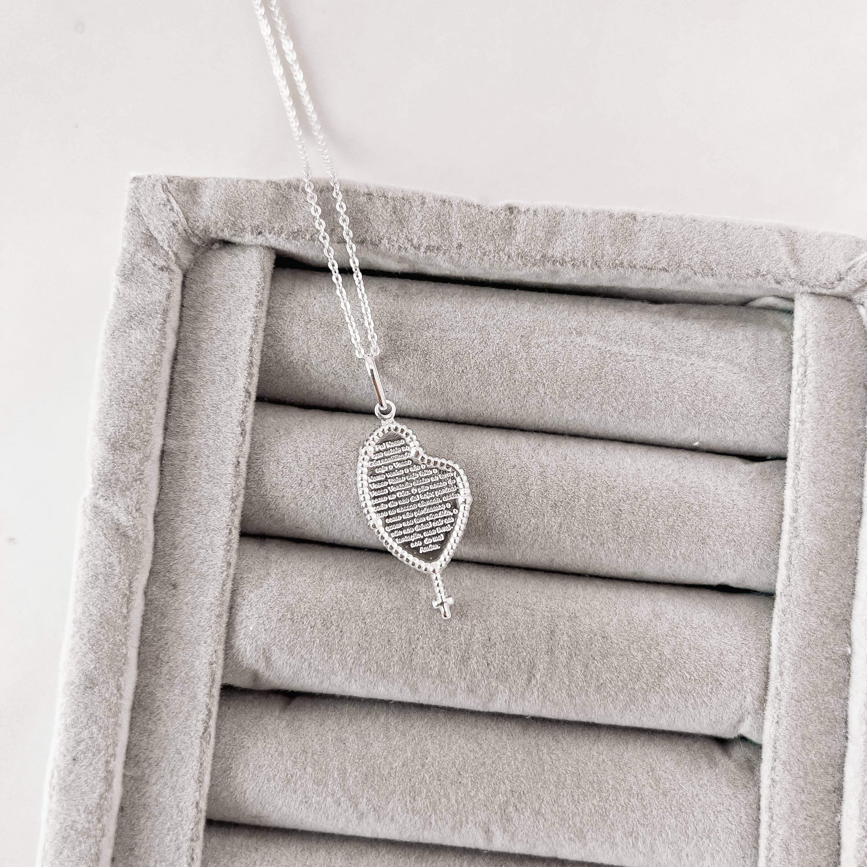 Colar pingente terço Pai Nosso 26mm corrente cadeadinho 45cm