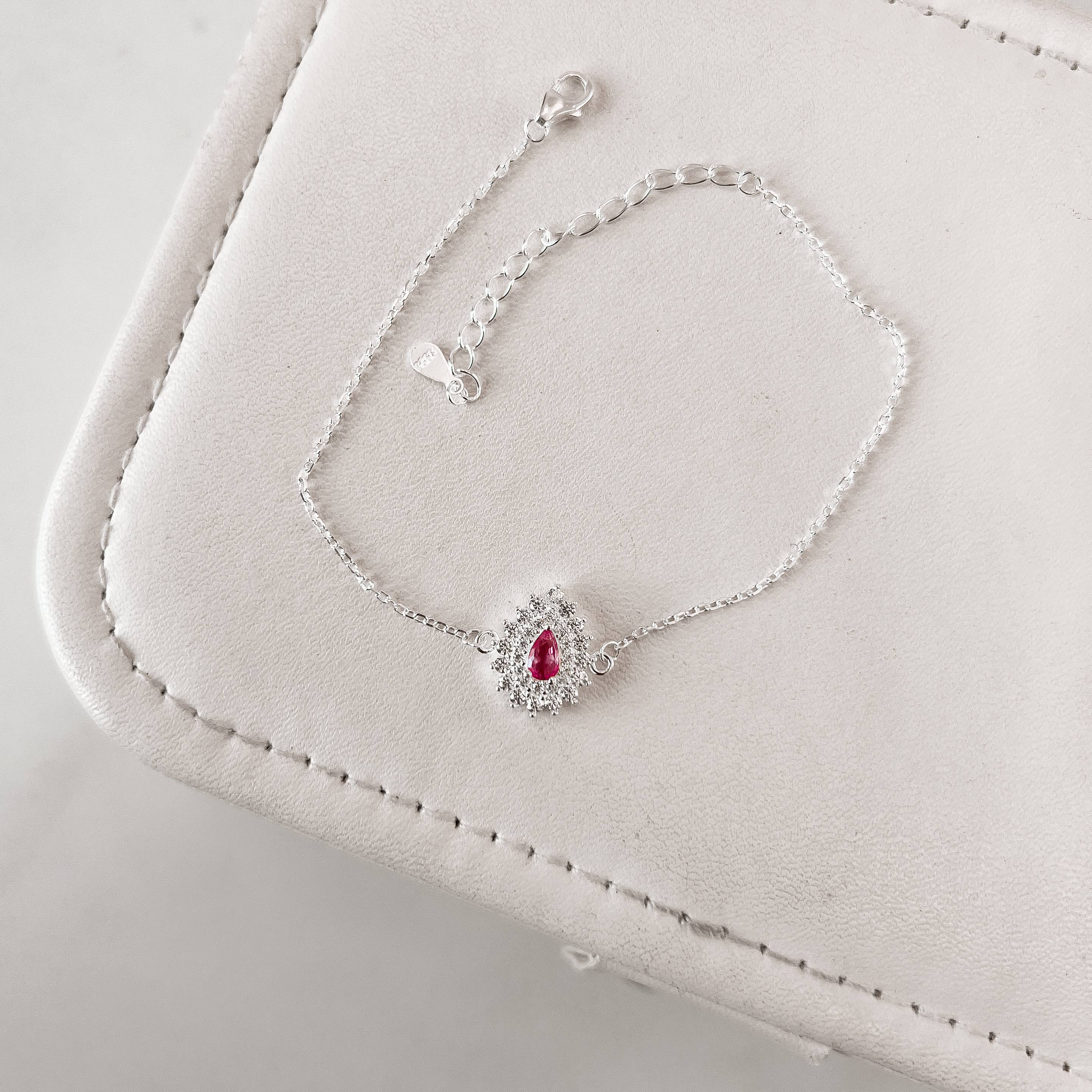 Pulseira entremeio zircônia gota rosa com cravejado 13mm