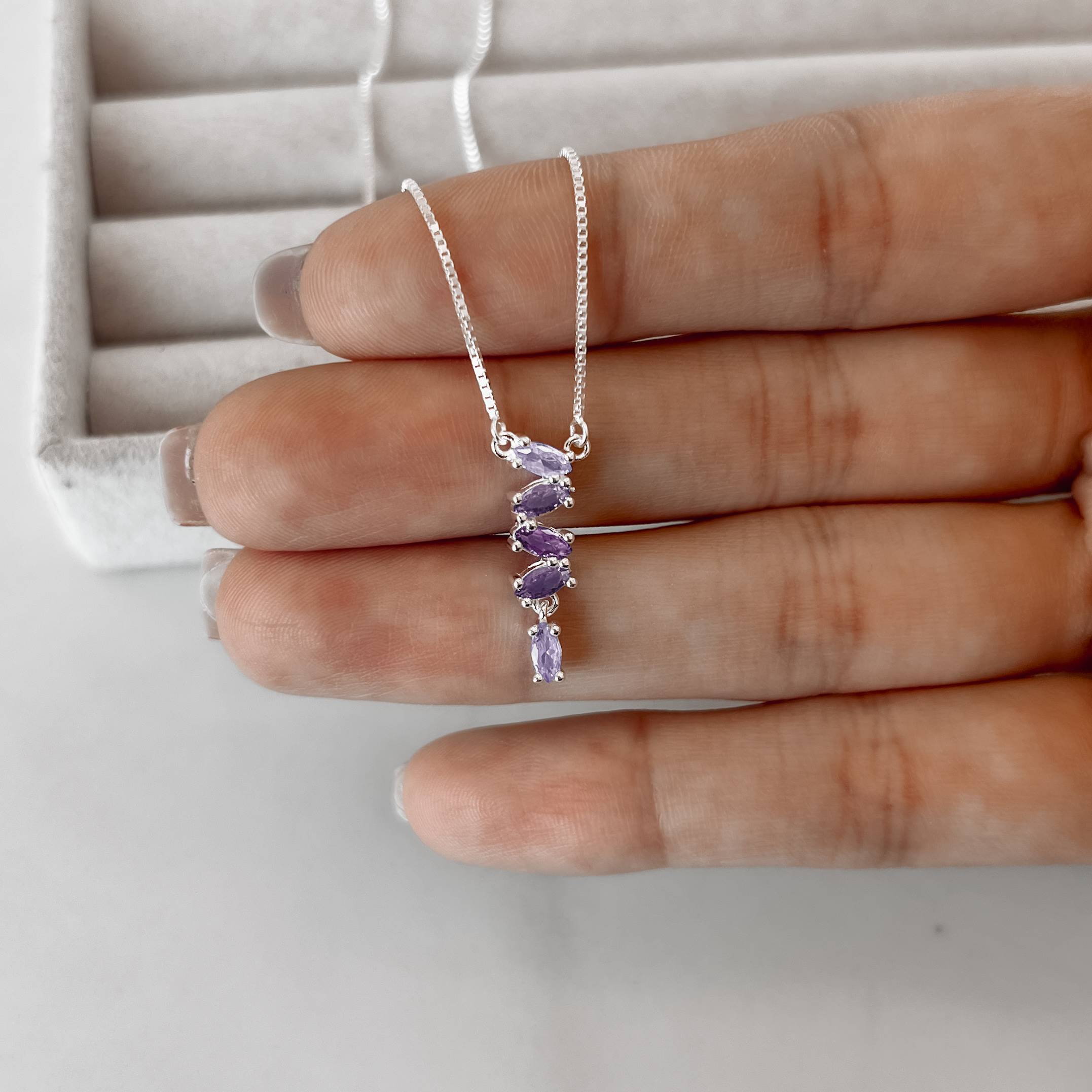 Imagem Secundária Colar entremeio zircônias navete lilás 21mm v15 40+5cm