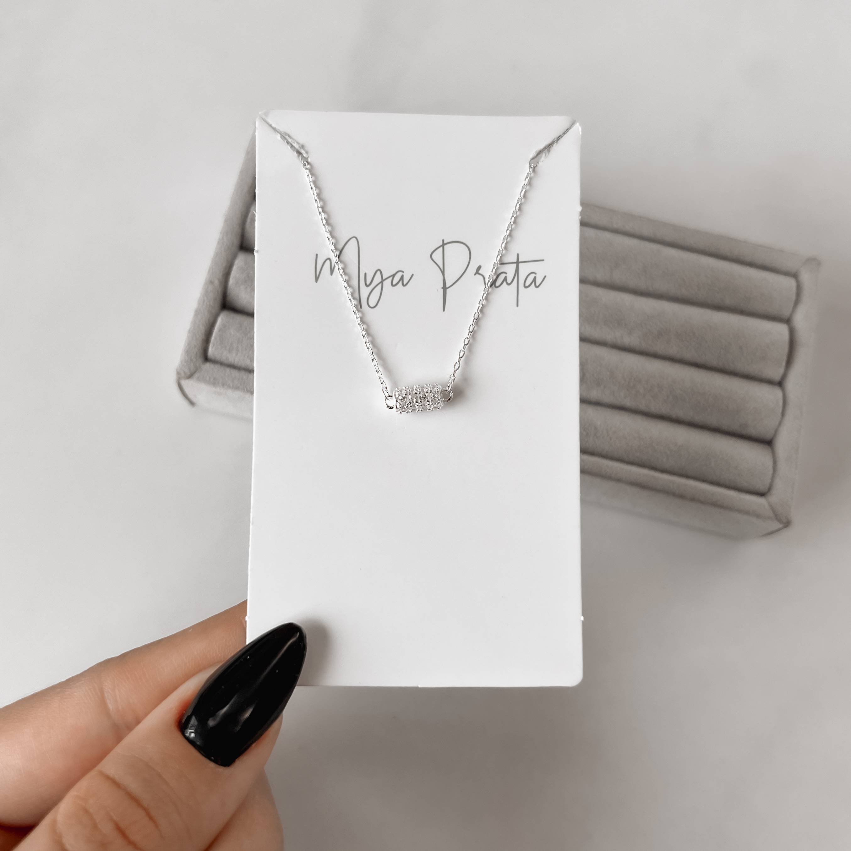 Imagem Colar entremeio bastão cravejado 7mm 40+5cm