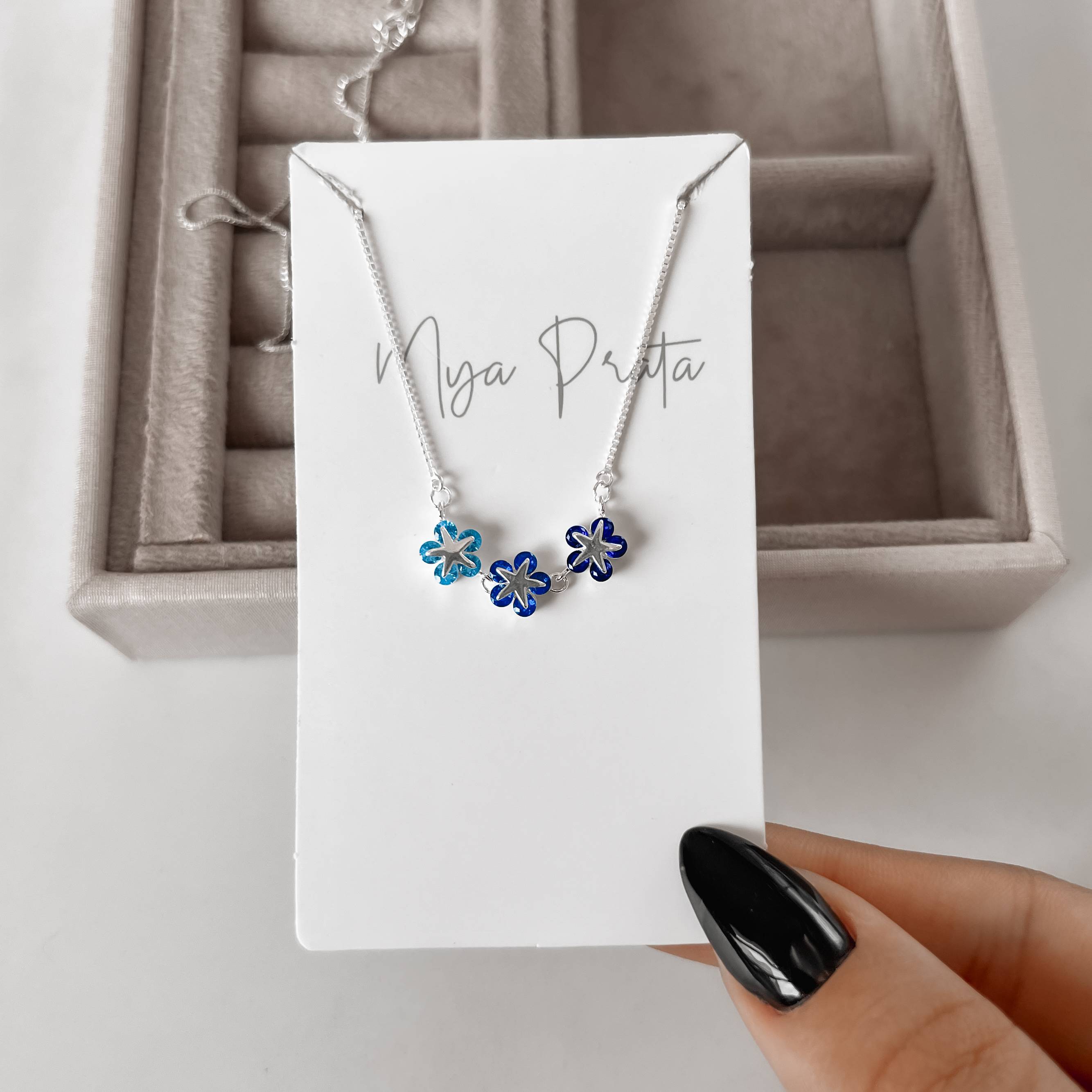 Imagem Colar entremeio estrelas cravejadas azul 25mm v15 40+5cm