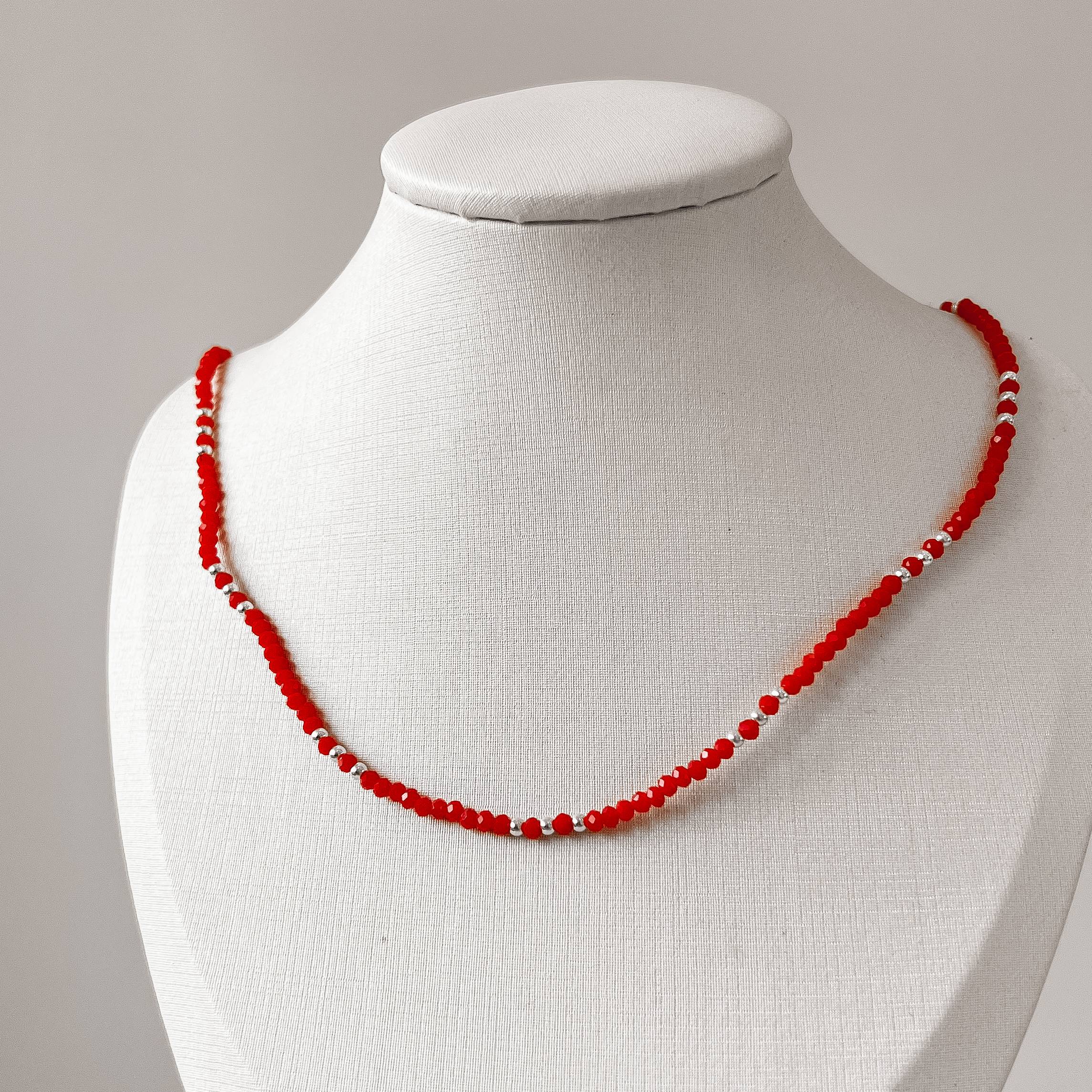 Colar cristal laranja 3mm com bolas 40+5cm