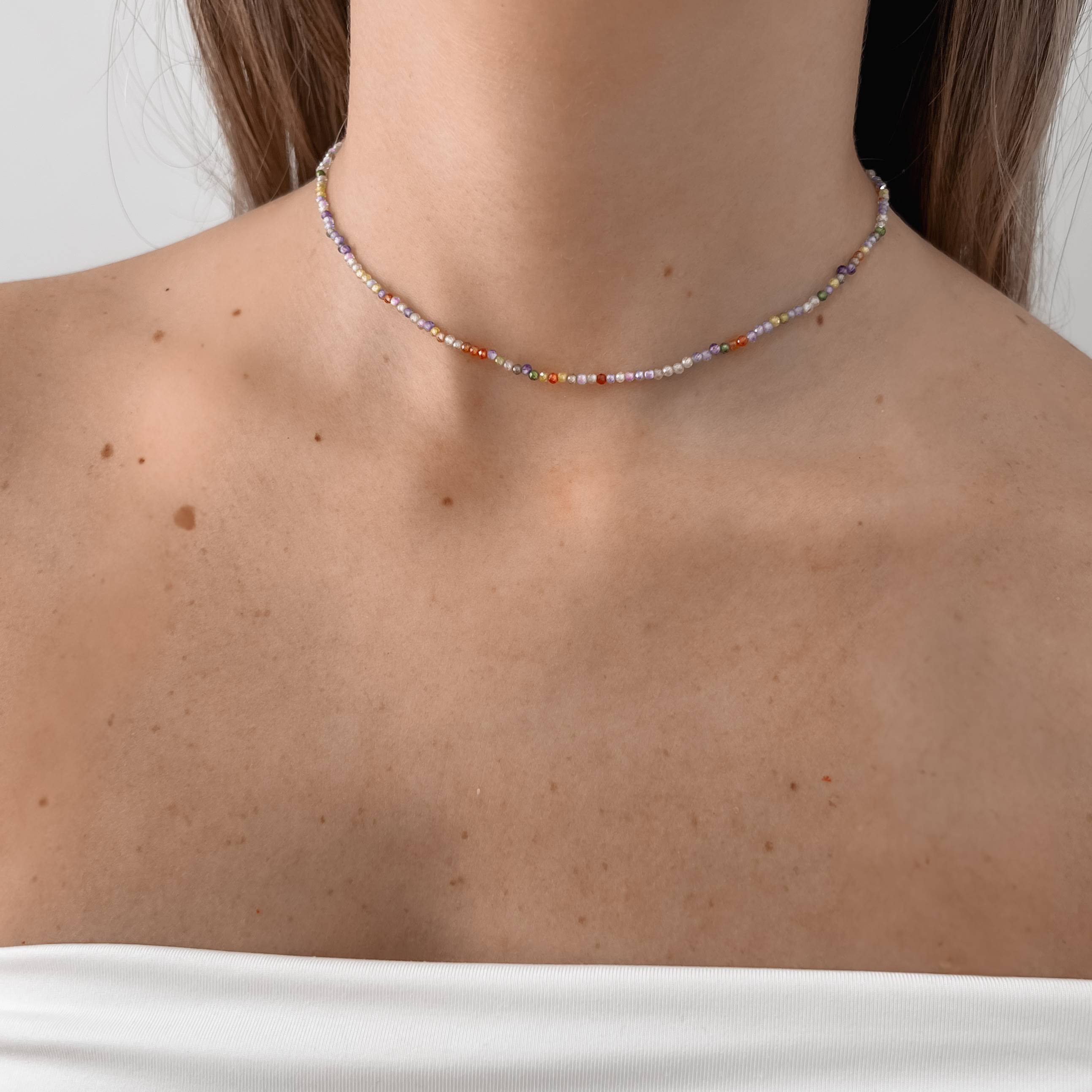 Imagem Secundária Choker zircônia redonda facetada colorida 2mm
