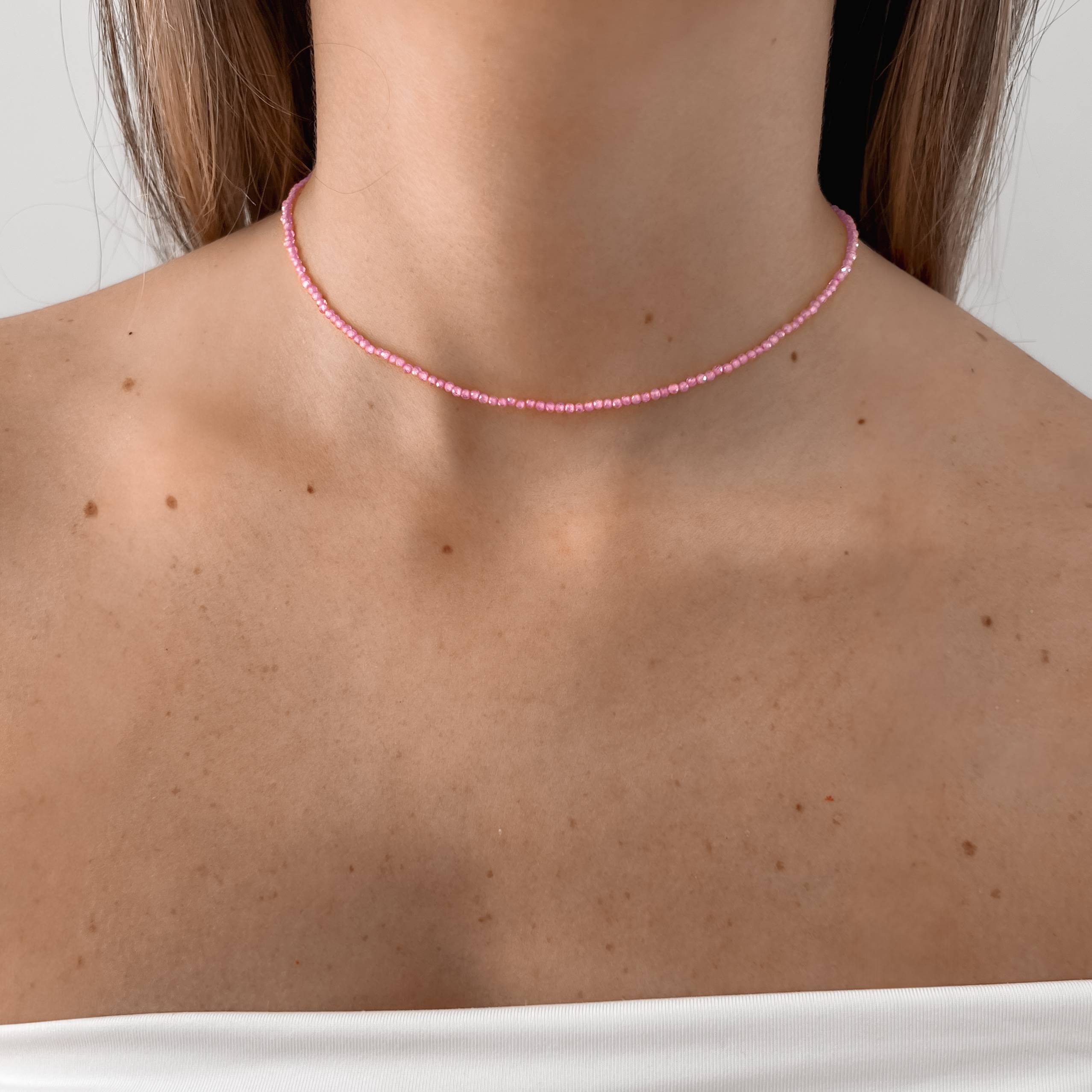 Choker zircônia redonda facetada rosa 2mm