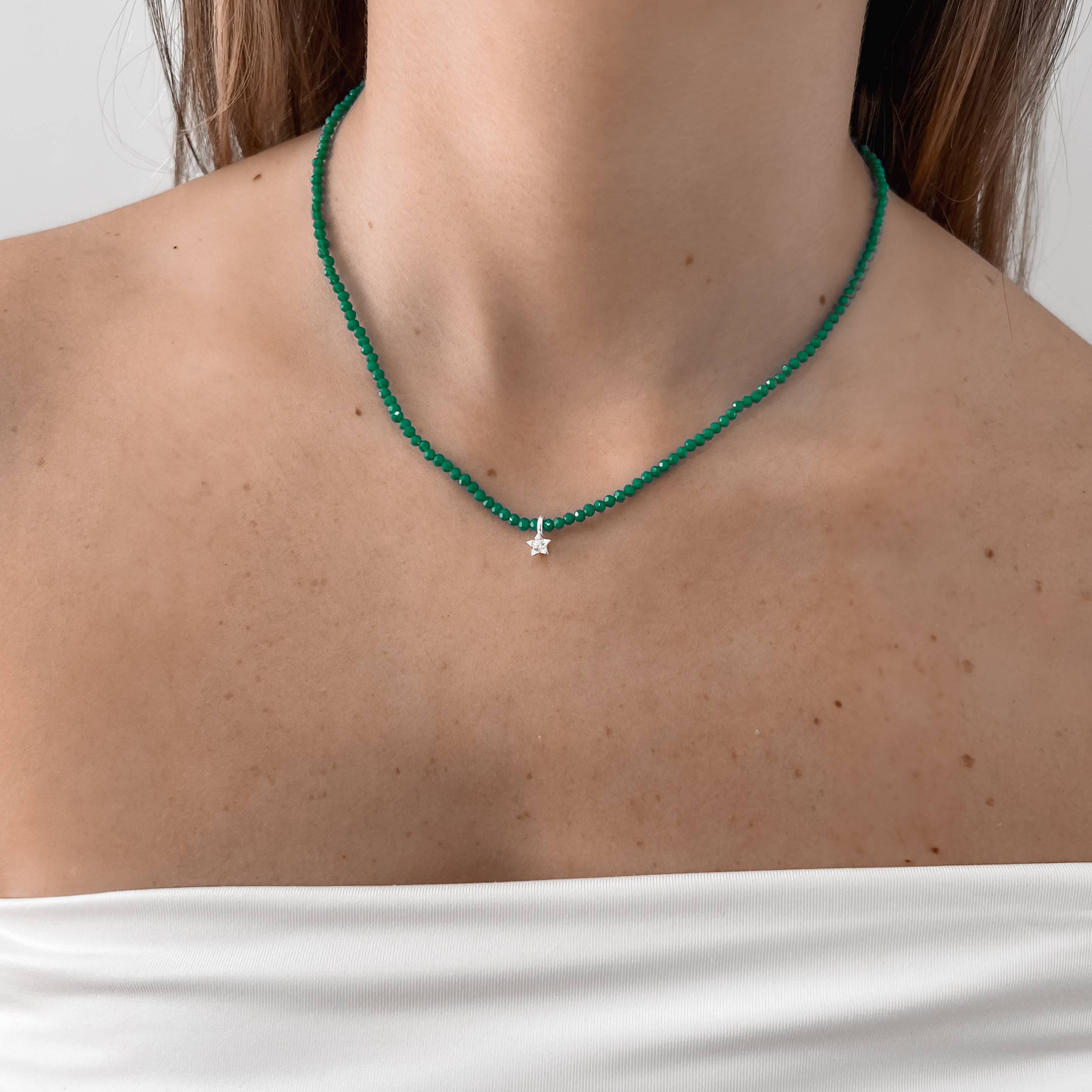 Imagem Secundária Colar cristal turquesa escuro 3mm pingente estrela com zircônia 5mm 40+5cm