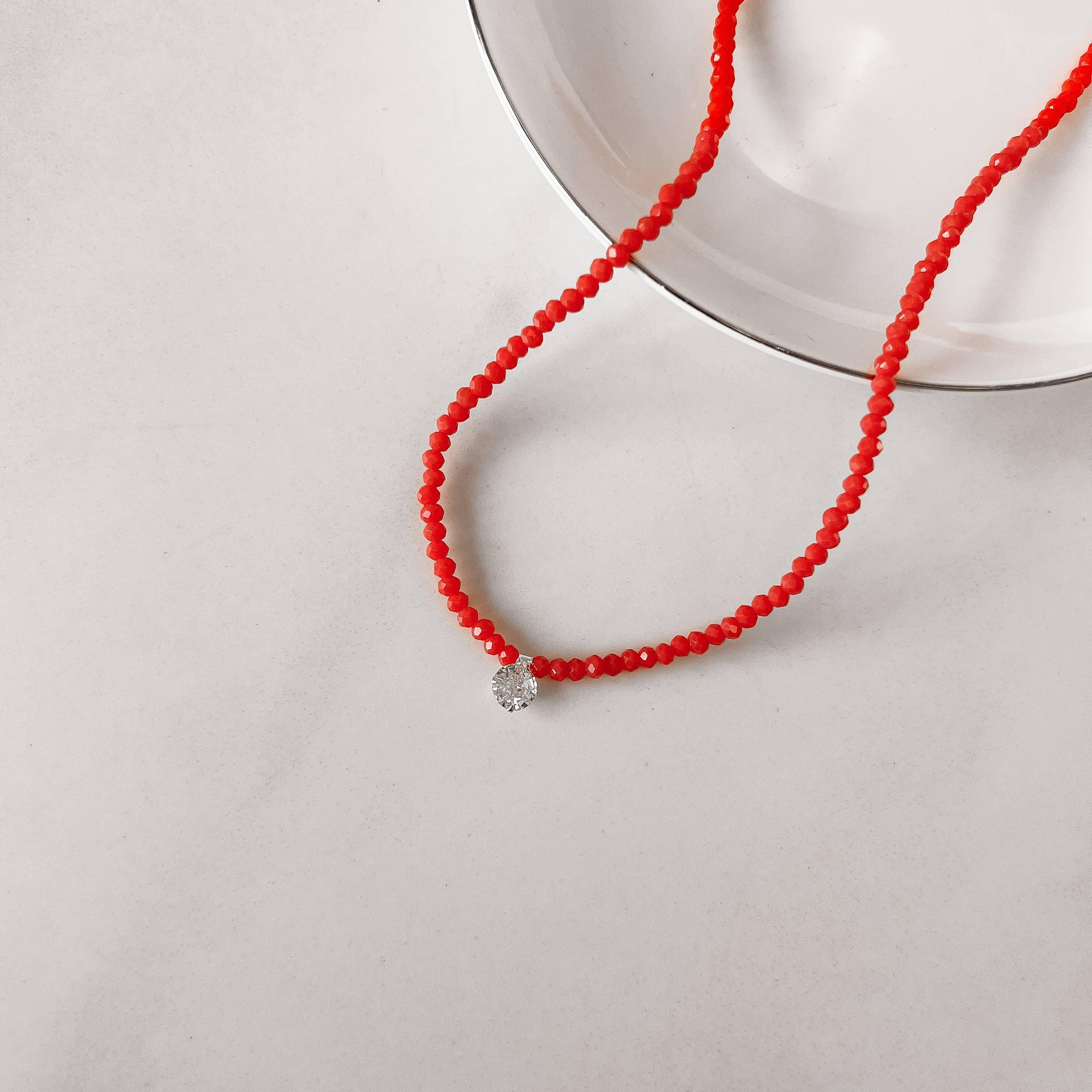 Imagem Secundária Colar cristal coral 3mm pingente zircônia 6mm 40+5cm