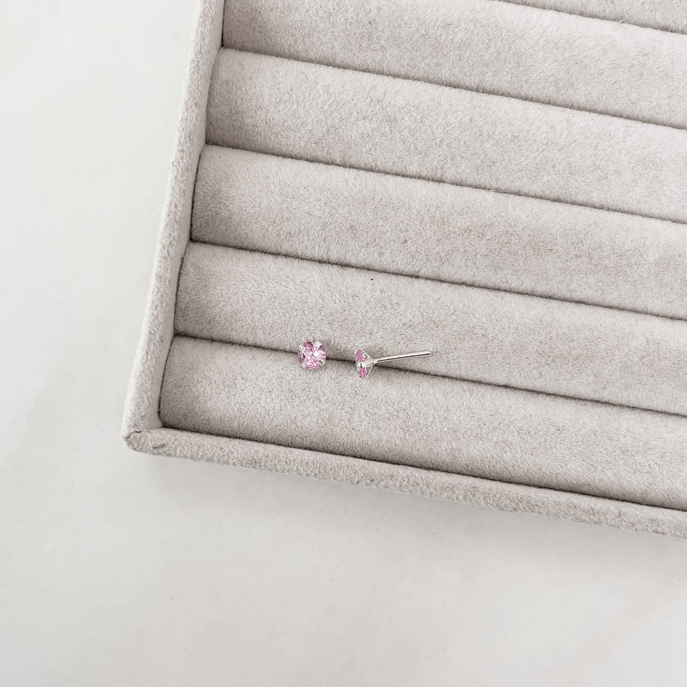 Brinco zircônia redonda rosa 5mm