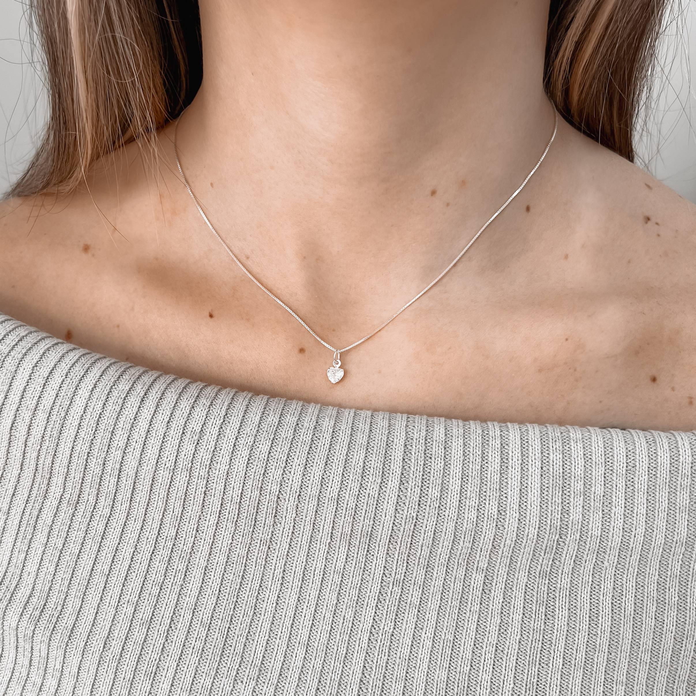 Imagem Secundária Colar pingente zircônia coração 6mm 40cm