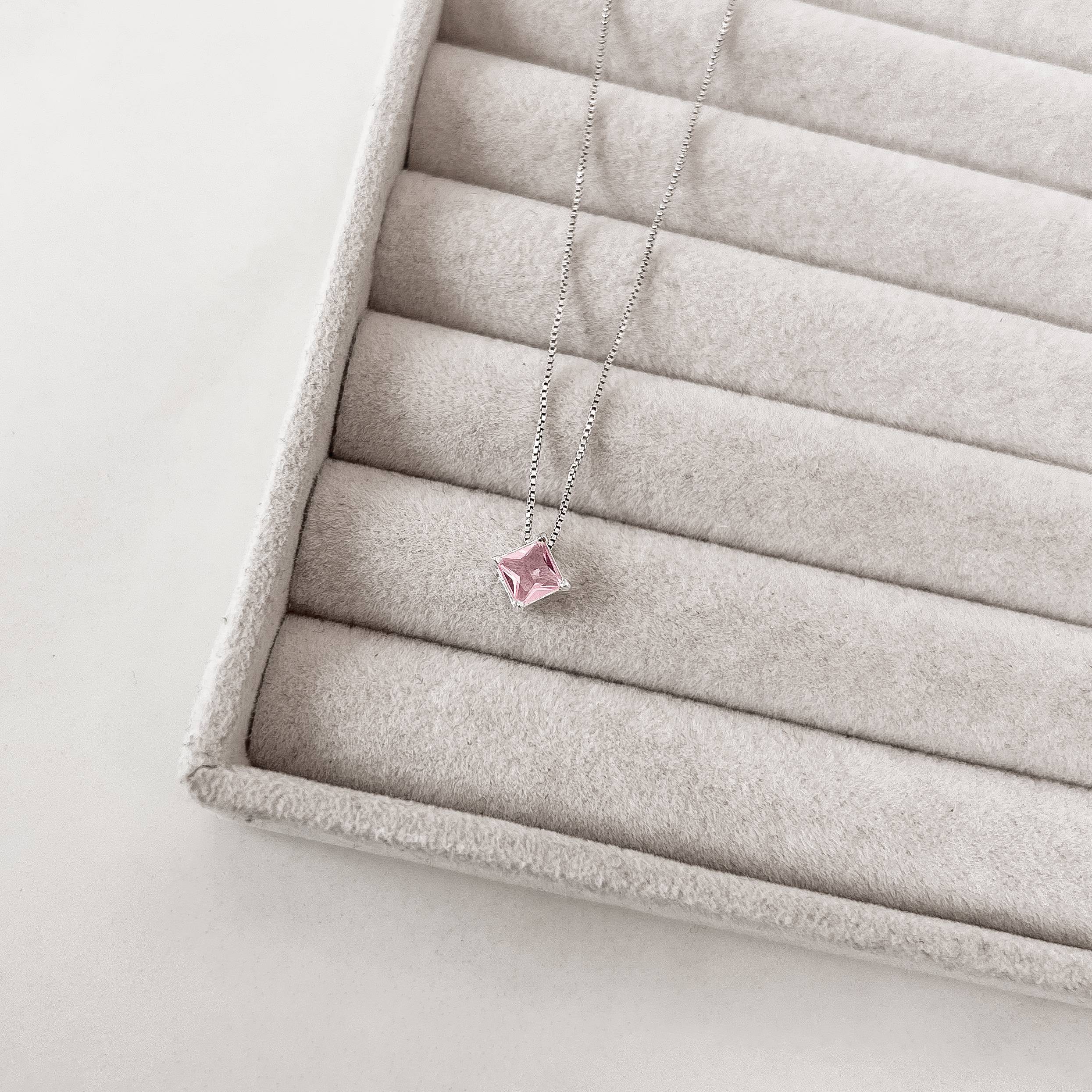 Imagem Secundária Colar zircônia losango rosa 8mm 40cm