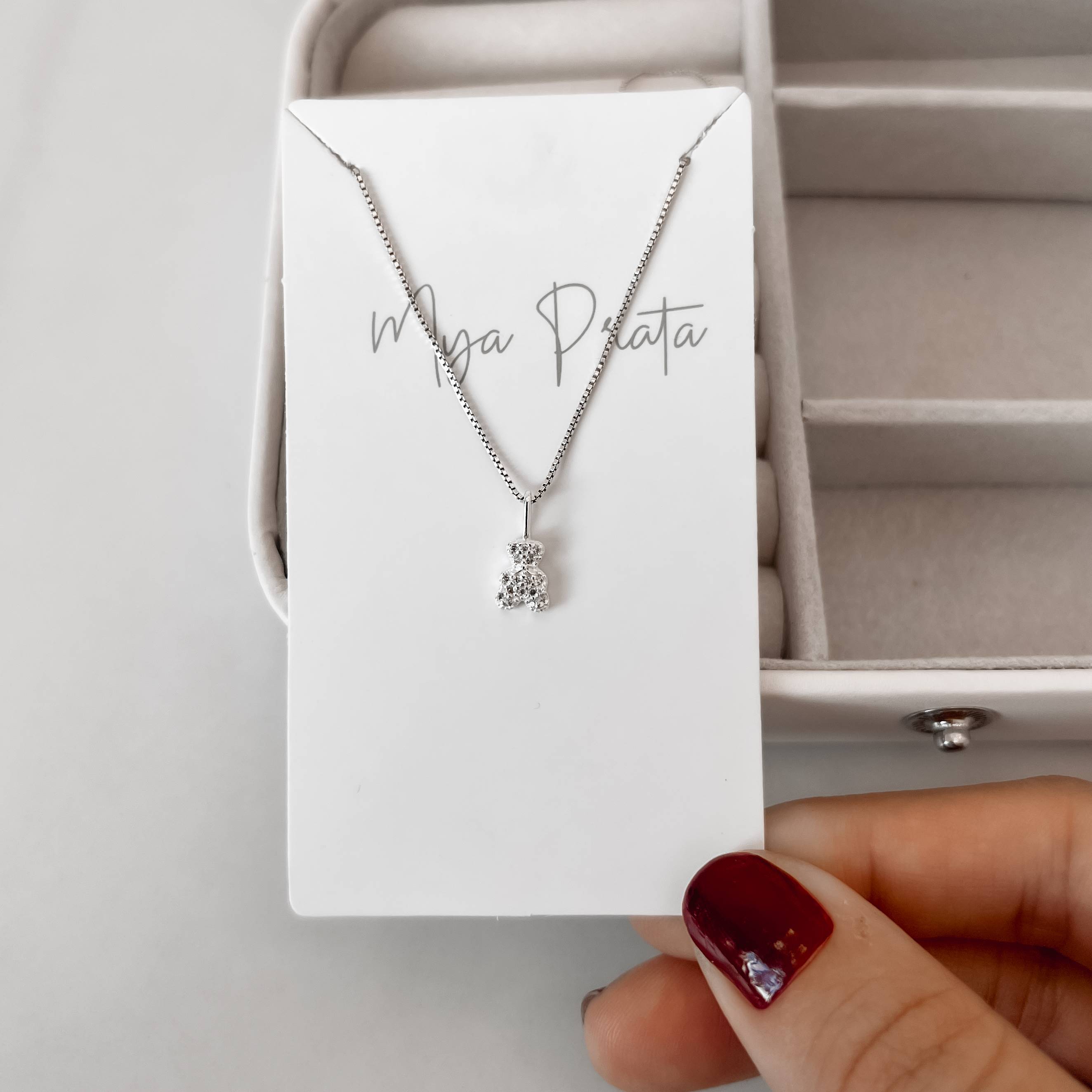 Imagem Secundária Colar pingente urso cravejado 8mm 40cm