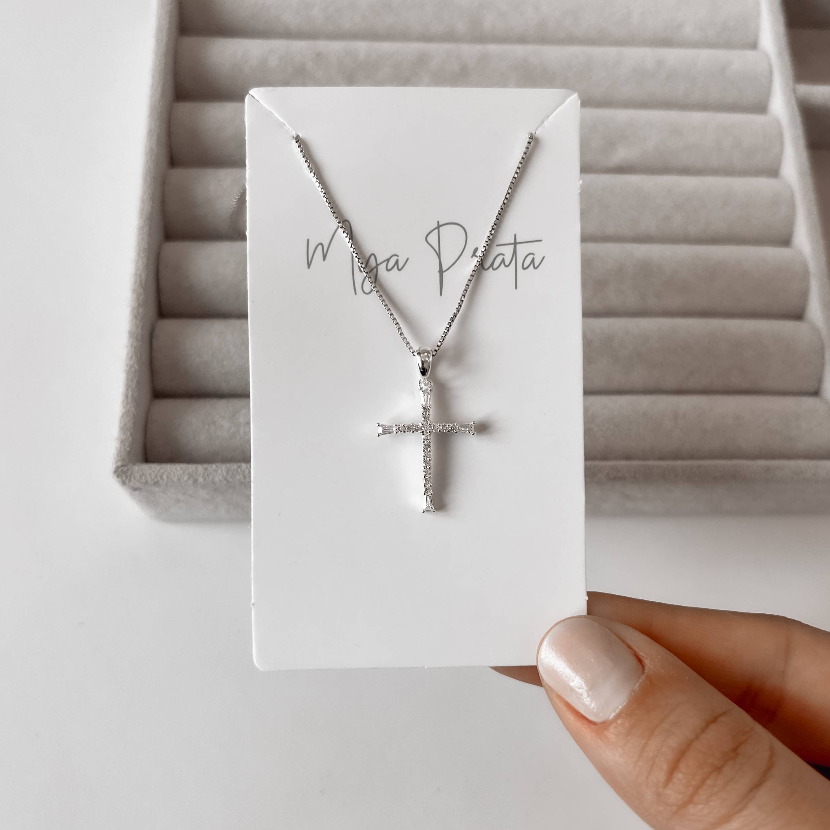 Imagem Secundária Colar pingente cruz toda cravejada 19mm 45cm