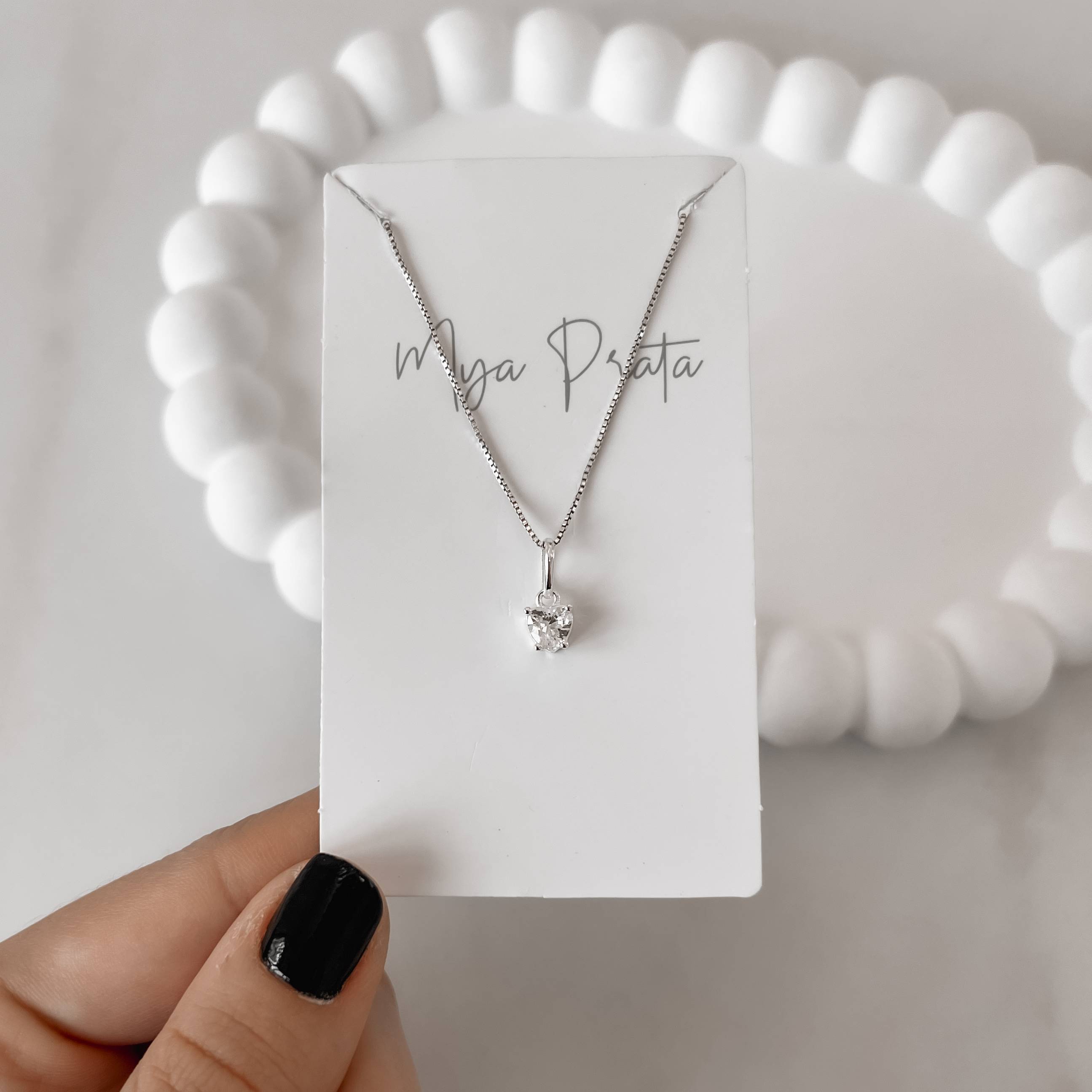 Colar pingente zircônia coração 5mm caixa alta 40cm