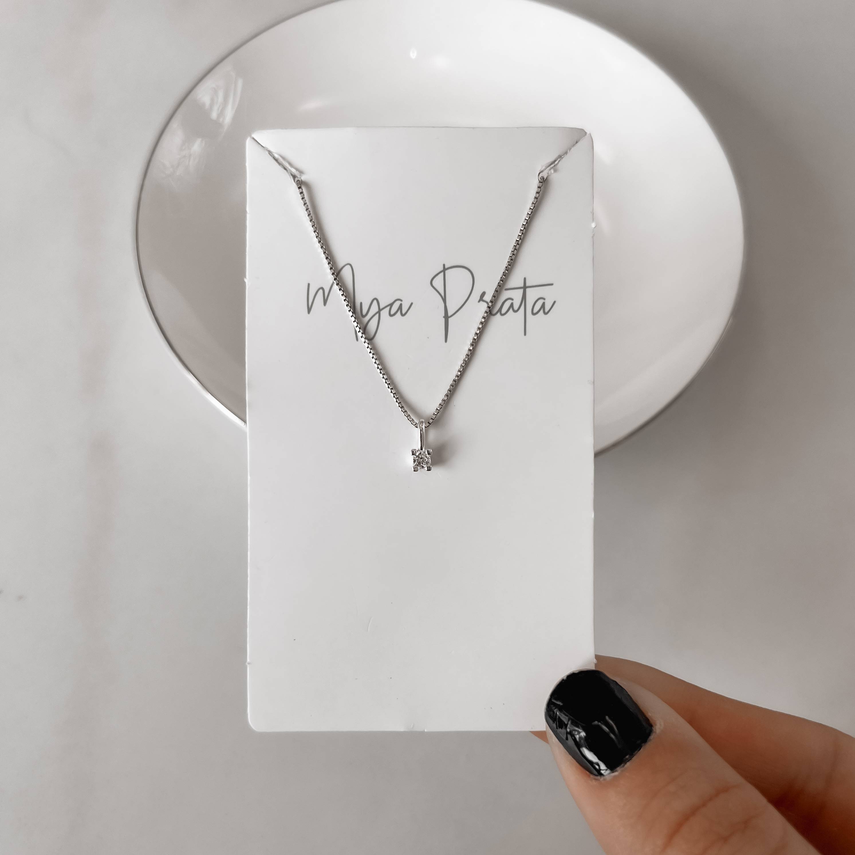 Imagem Secundária Colar pingente zircônia 2mm 40cm