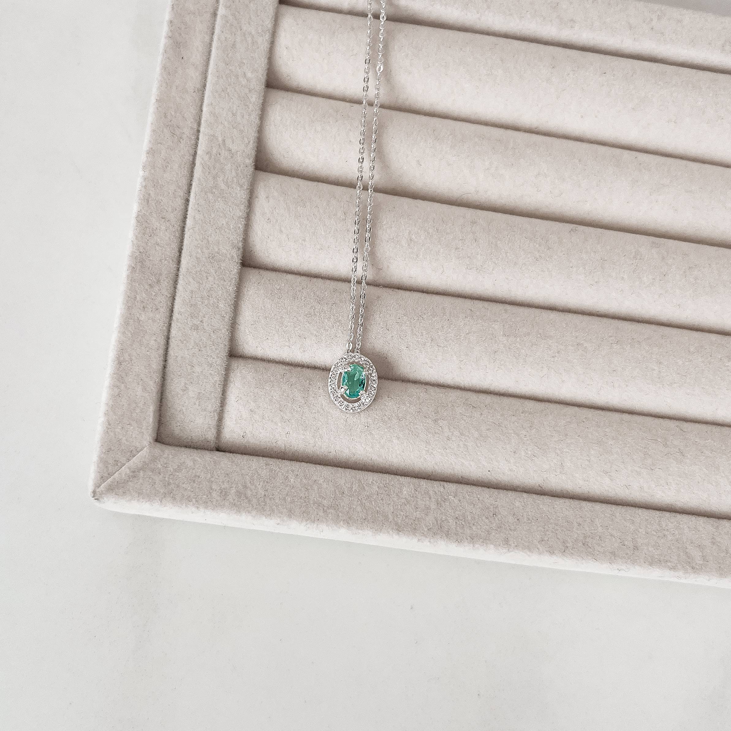 Imagem Secundária Colar zircônia oval acqua com cravejado 11mm corrente cadeadinho 45cm