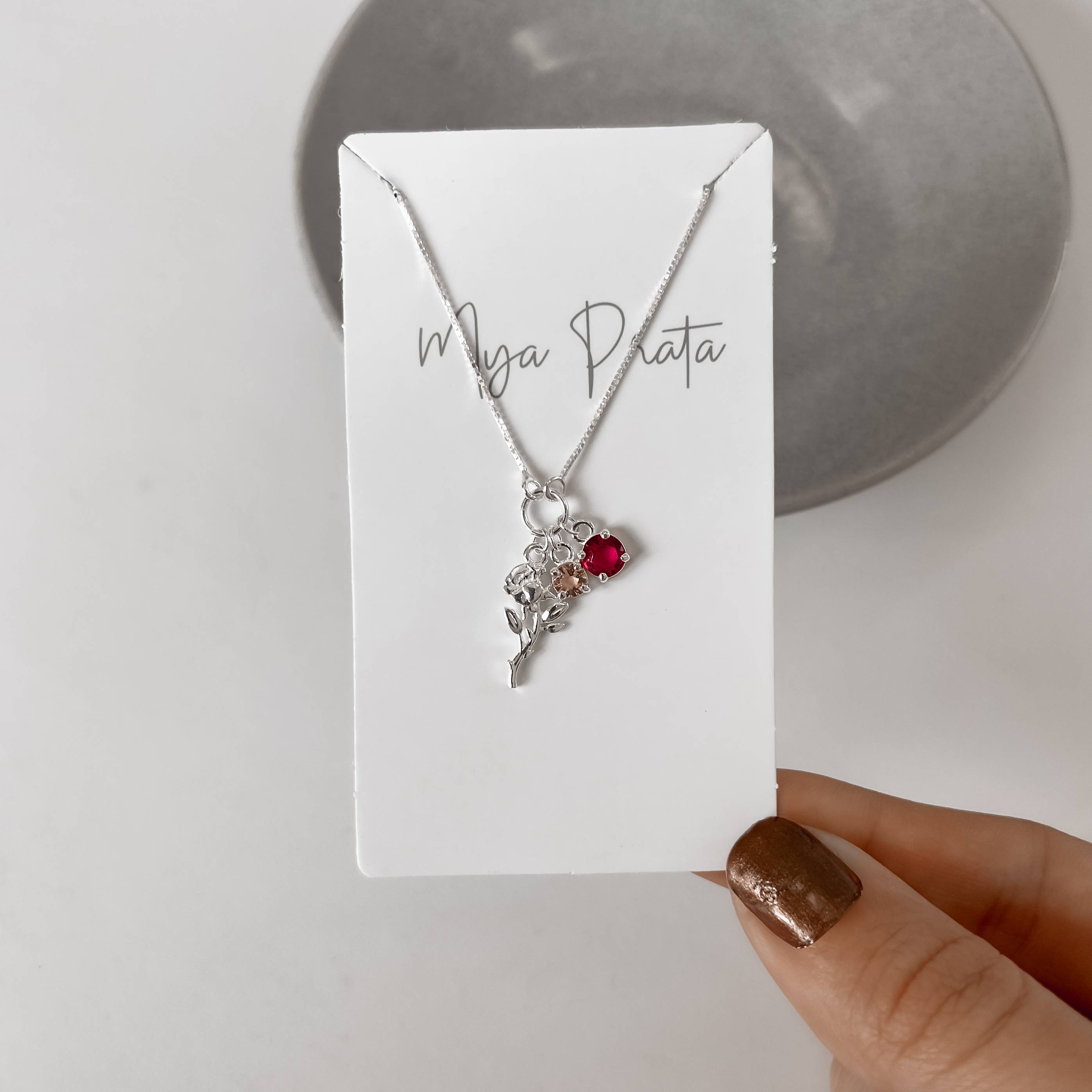 Imagem Secundária Colar entremeio círculo pingentes rosa, zircônias rosê e cereja v12 45cm