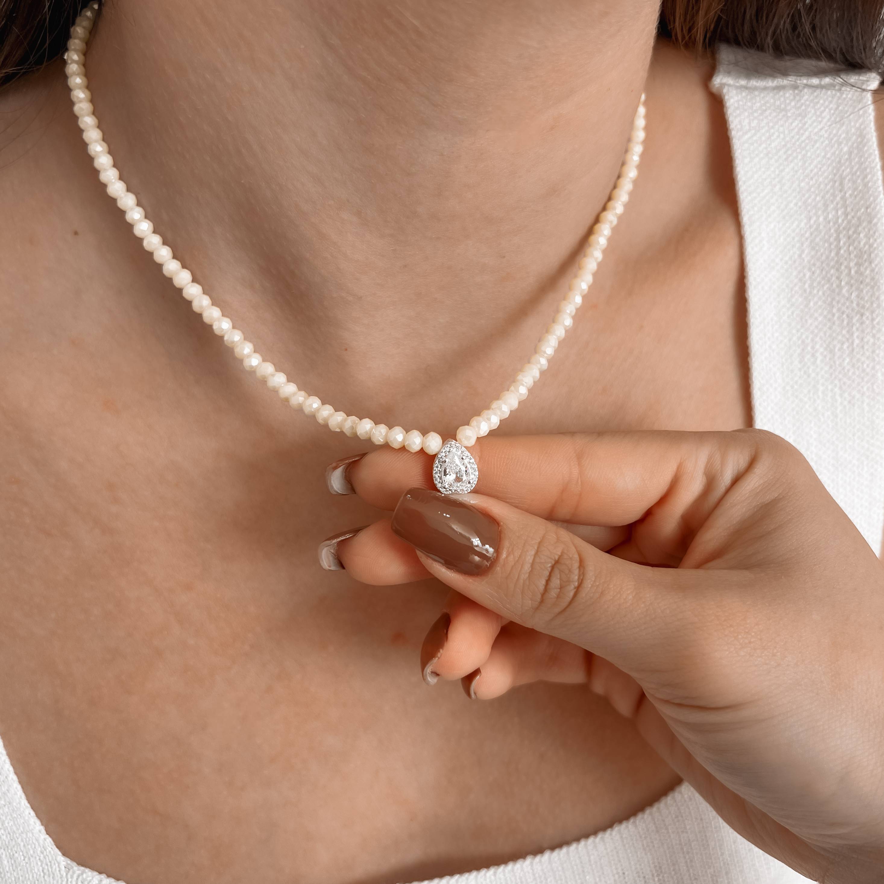 Imagem Colar cristal off irisado 4.2mm pingente zircônia gota cravejada 11mm 40+5cm