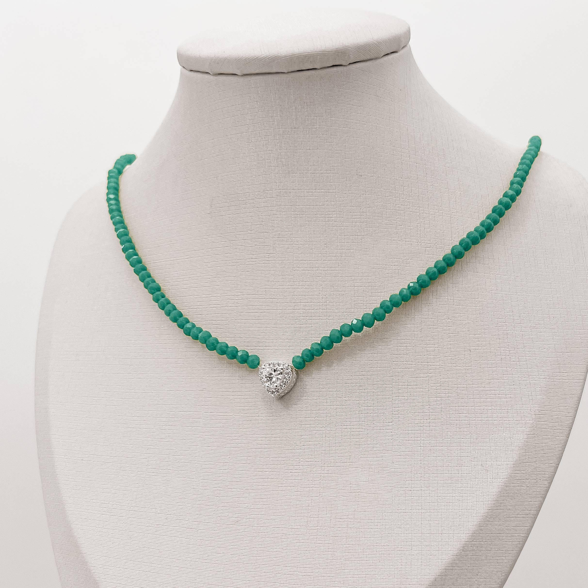 Imagem Colar cristal acqua 3.5mm pingente zircônia coração cravejado 9mm 40+5cm