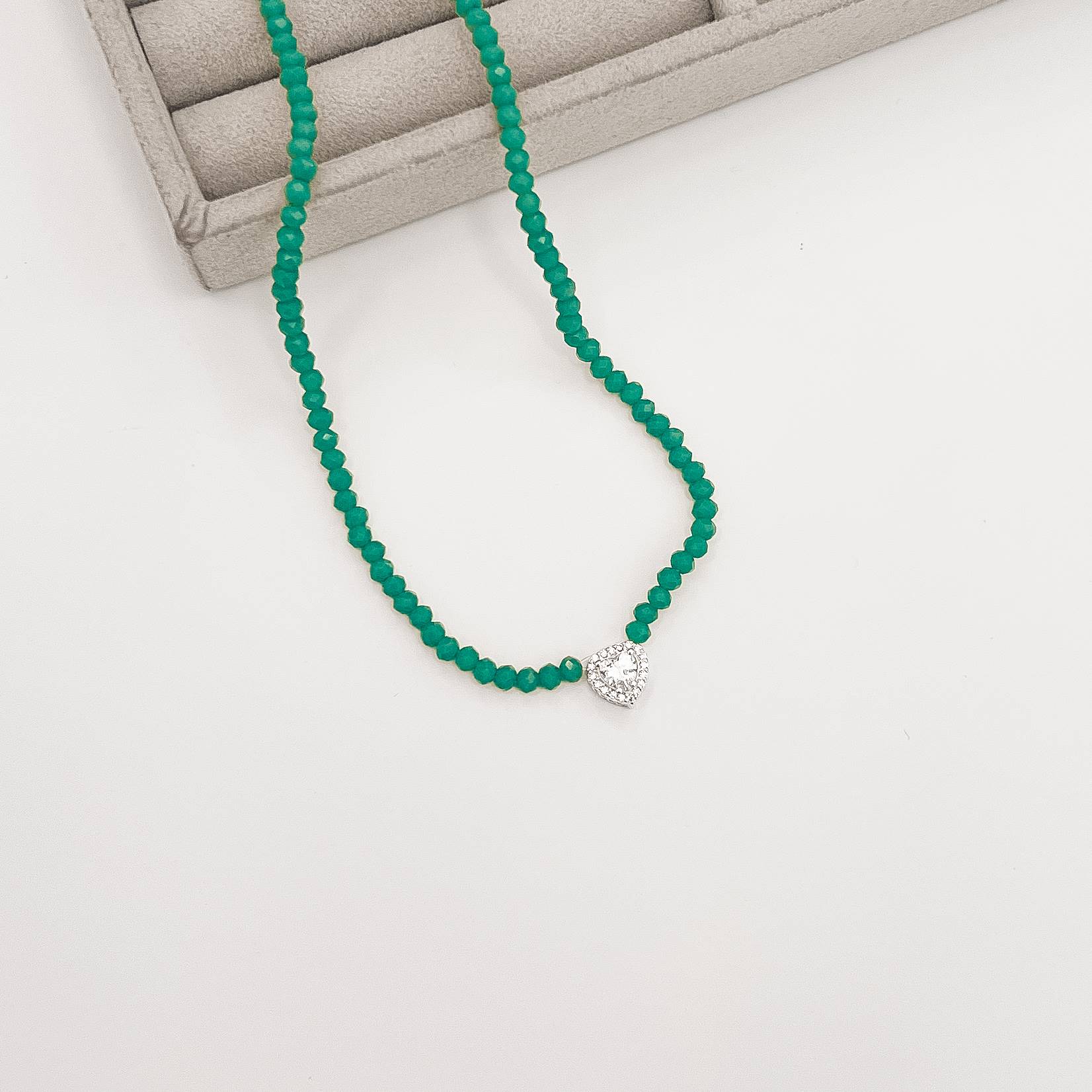 Imagem Secundária Colar cristal acqua 3.5mm pingente zircônia coração cravejado 9mm 40+5cm