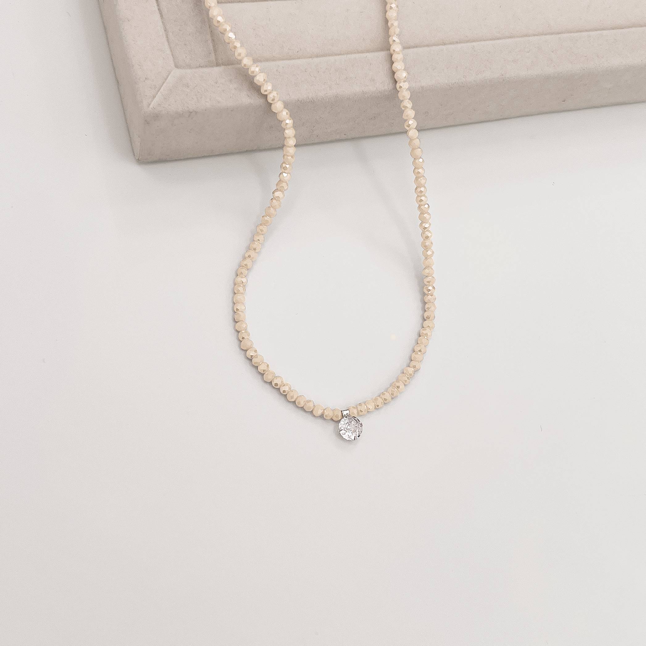 Imagem Colar cristal nude irisado 3mm pingente zircônia 6mm 40+5cm