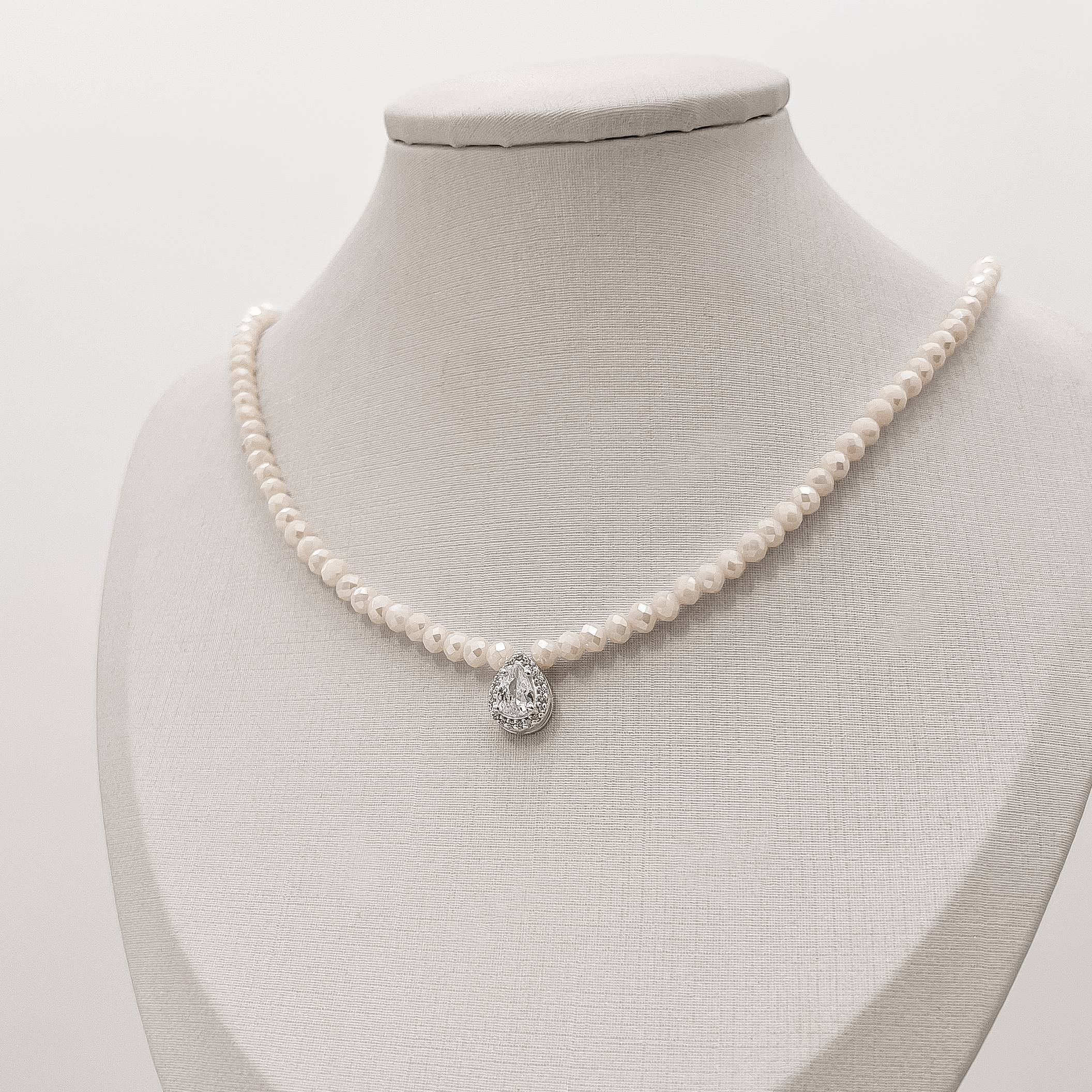 Imagem Secundária Colar cristal off irisado 4.2mm pingente zircônia gota cravejada 11mm 40+5cm