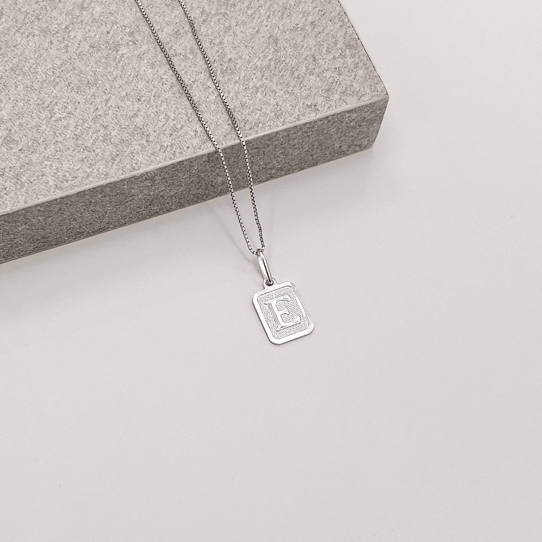 Imagem Colar pingente placa letra E 12mm 45cm