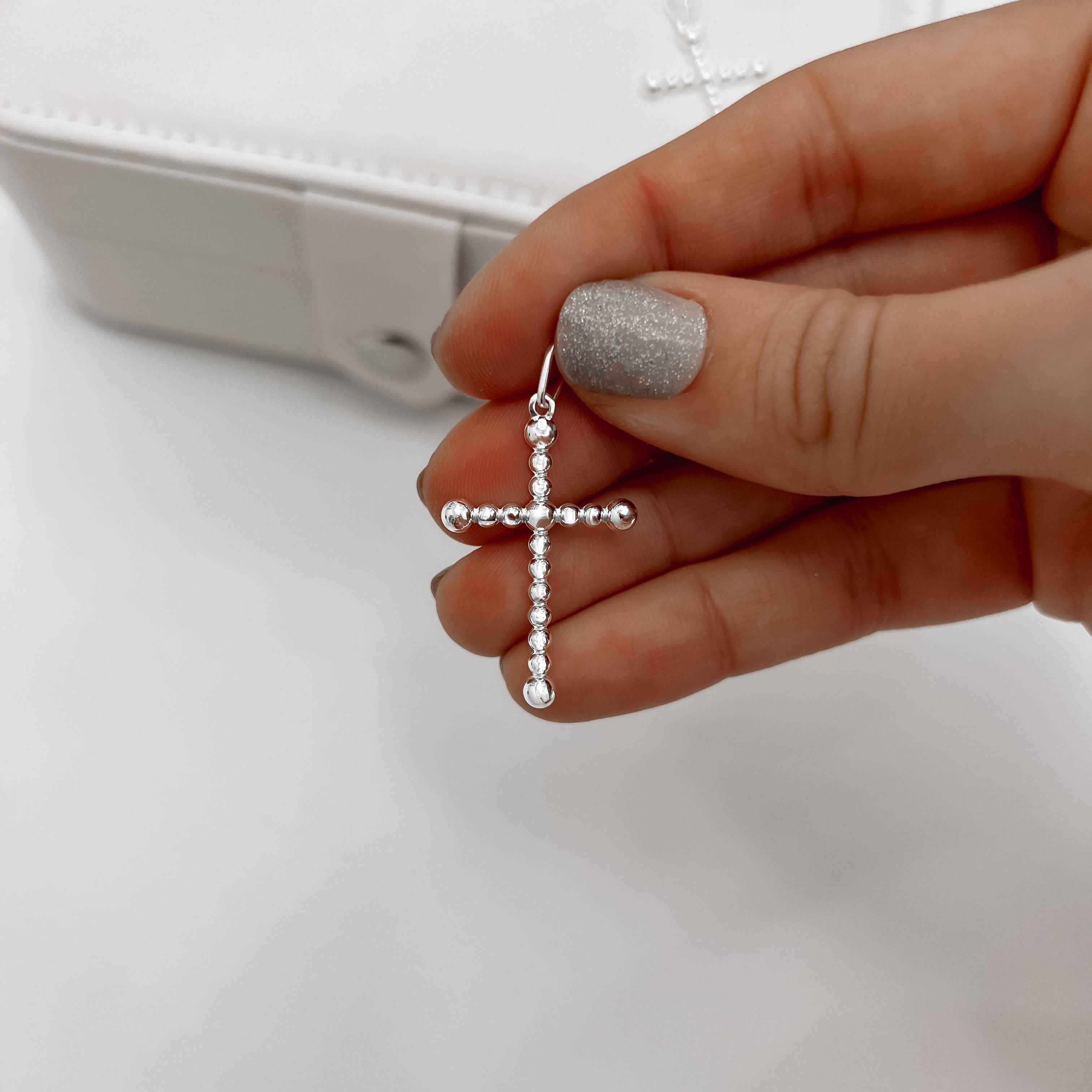 Pingente cruz fio bolinhas 30mm