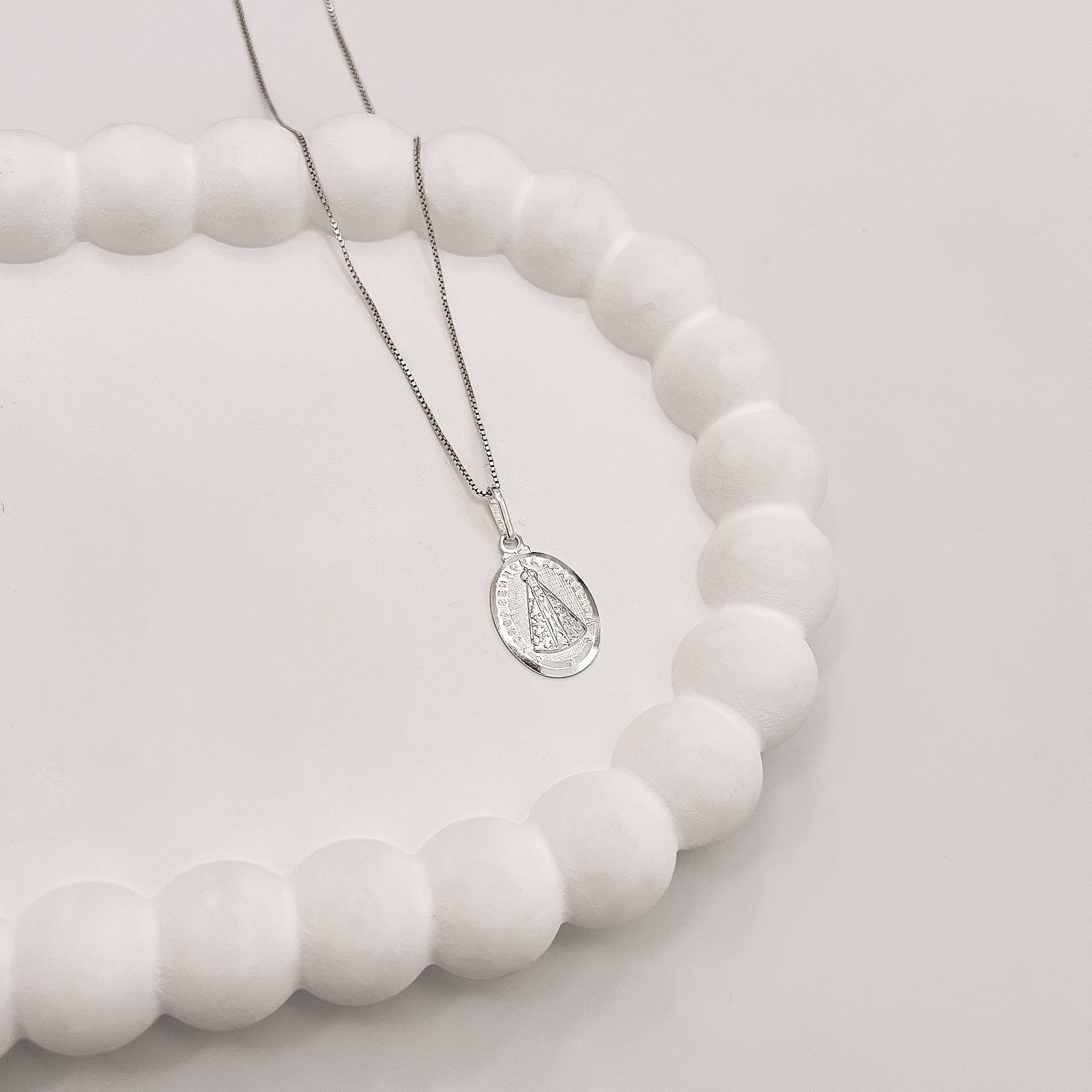 Imagem Secundária Colar pingente medalha Nsa. Sra. Aparecida 20mm 45cm