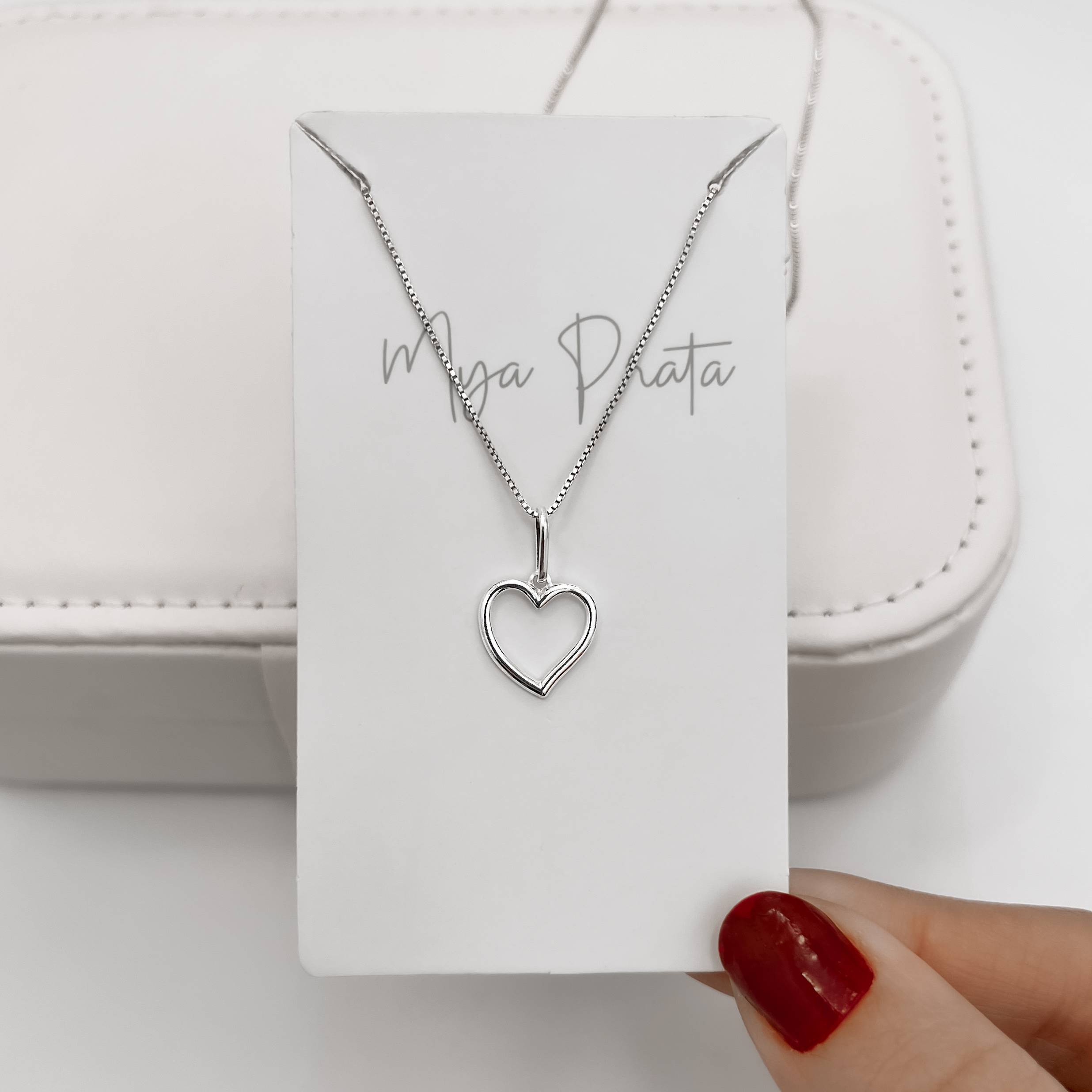 Imagem Secundária Colar pingente coração vazado 13mm 45cm