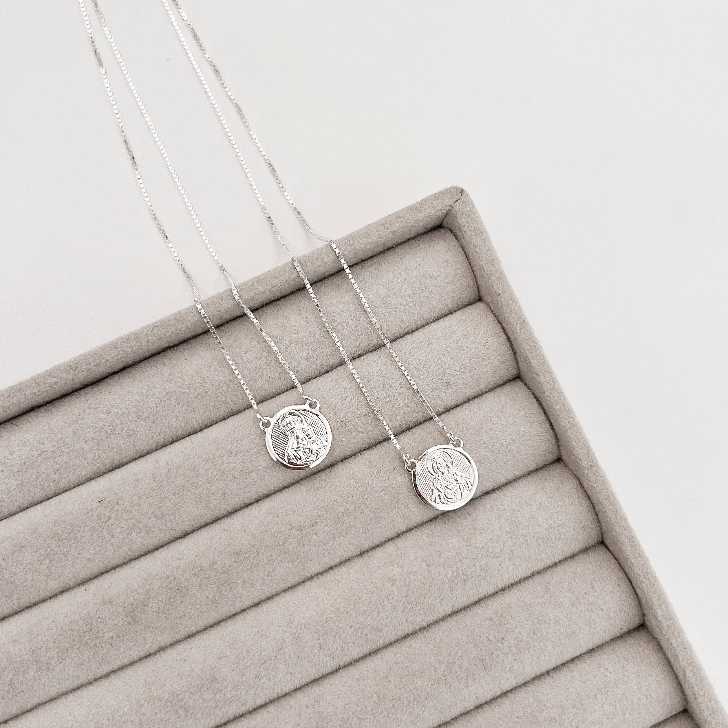 Escapulário medalhas redonda tradicional verso Salmos v15 60cm