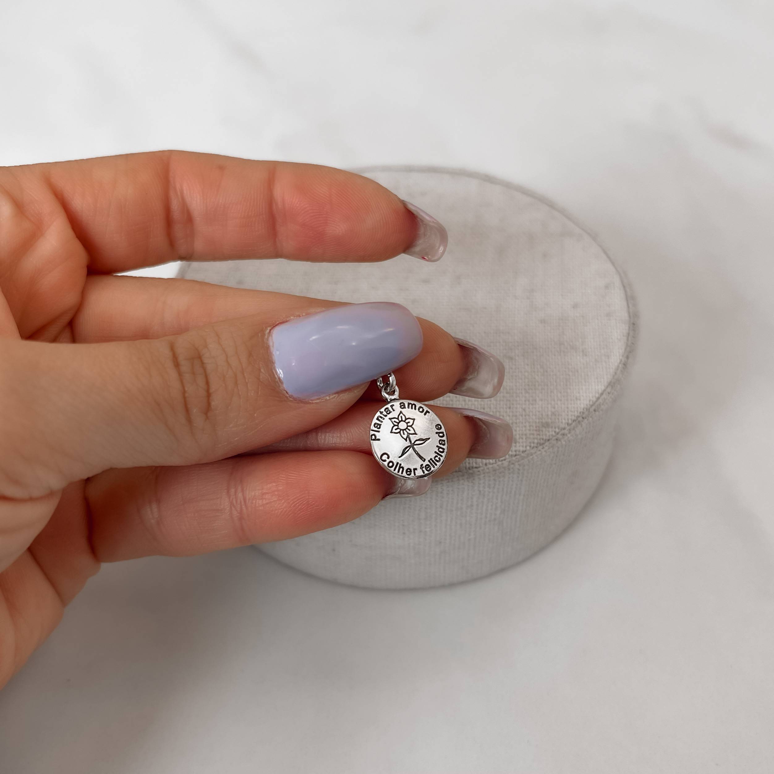 Berloque pingente medalha plantar amor, colher felicidade envelhecido 12mm