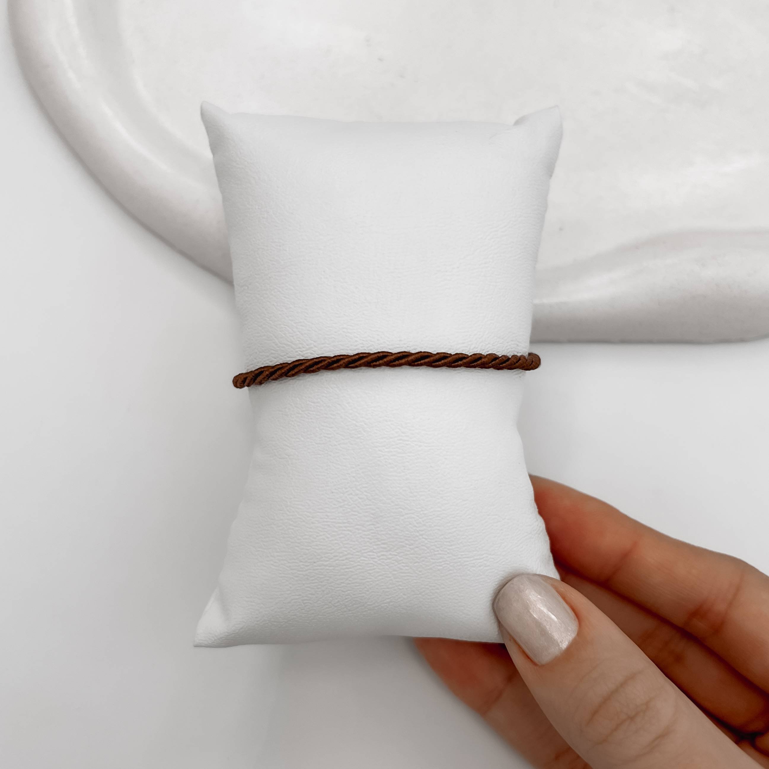 Pulseira cordão trançado marrom 2mm 16cm com alongadora