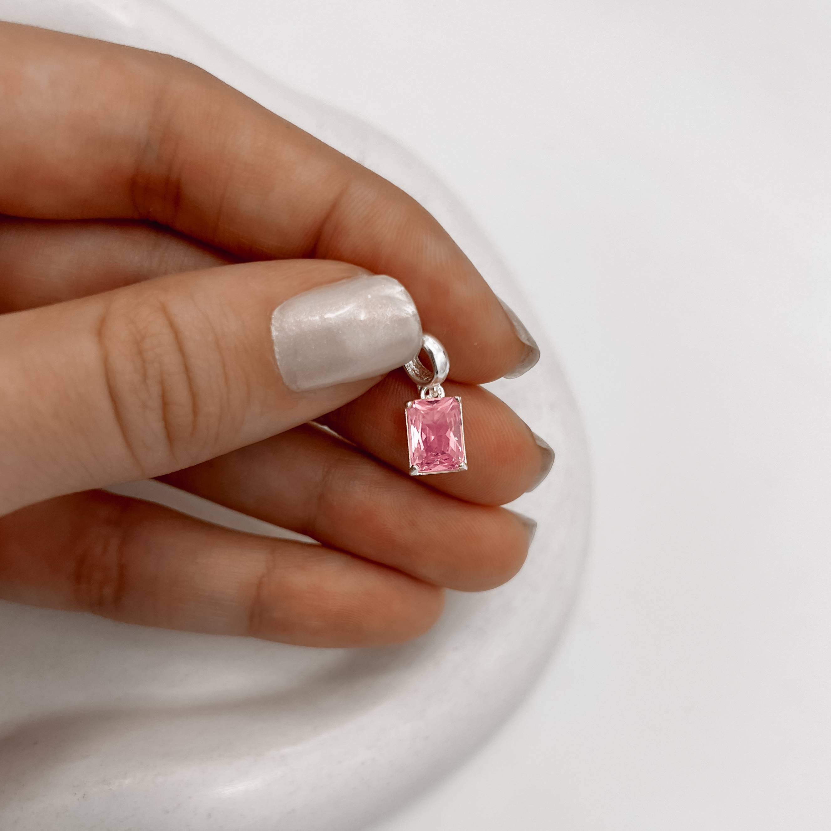 Berloque pingente zircônia retangular rosa 8mm