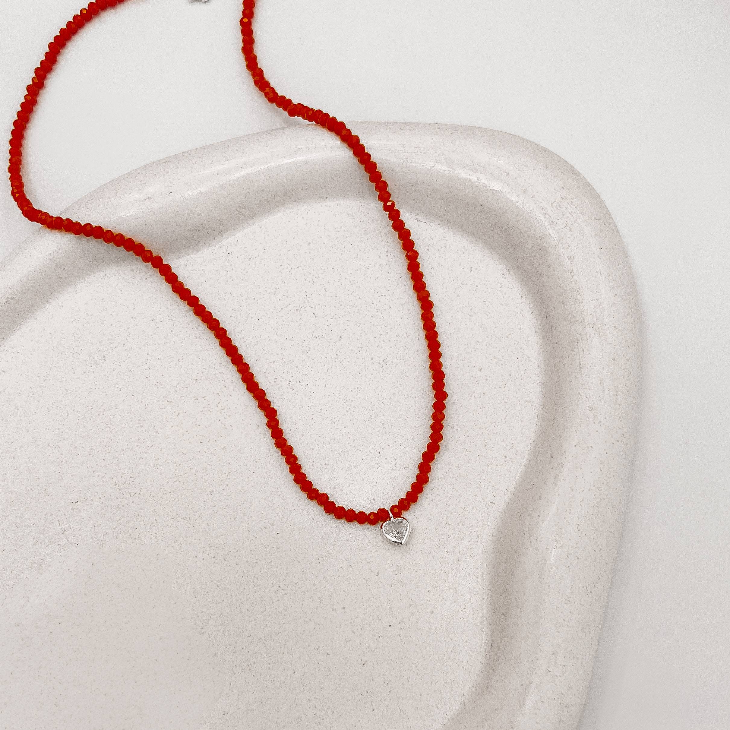 Imagem Choker cristal coral 3mm pingente zircônia coração cristal 6mm 40+5cm