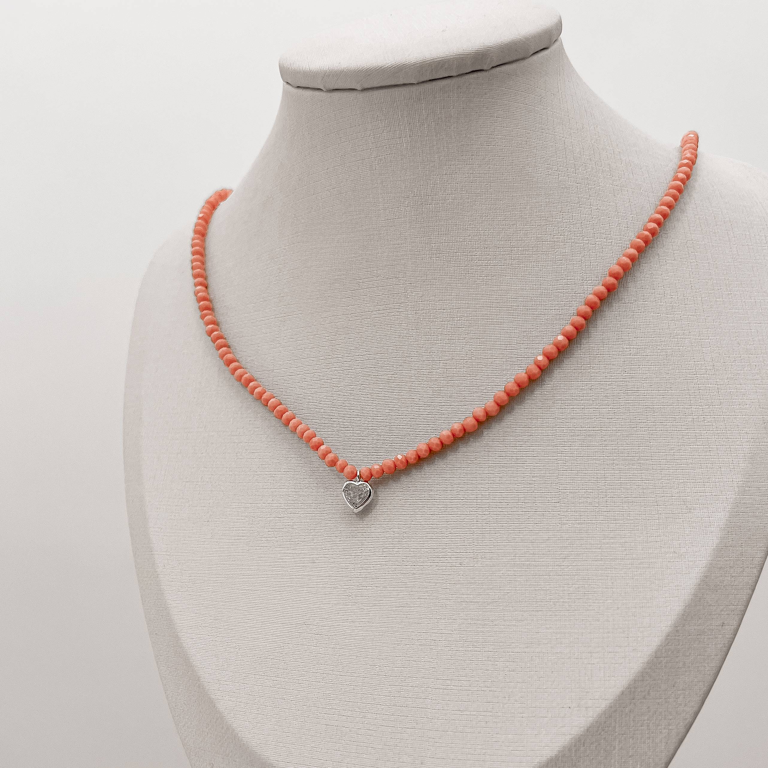 Imagem Secundária Choker cristal salmão fosco claro 3mm pingente zircônia coração cristal 6mm 40+5cm