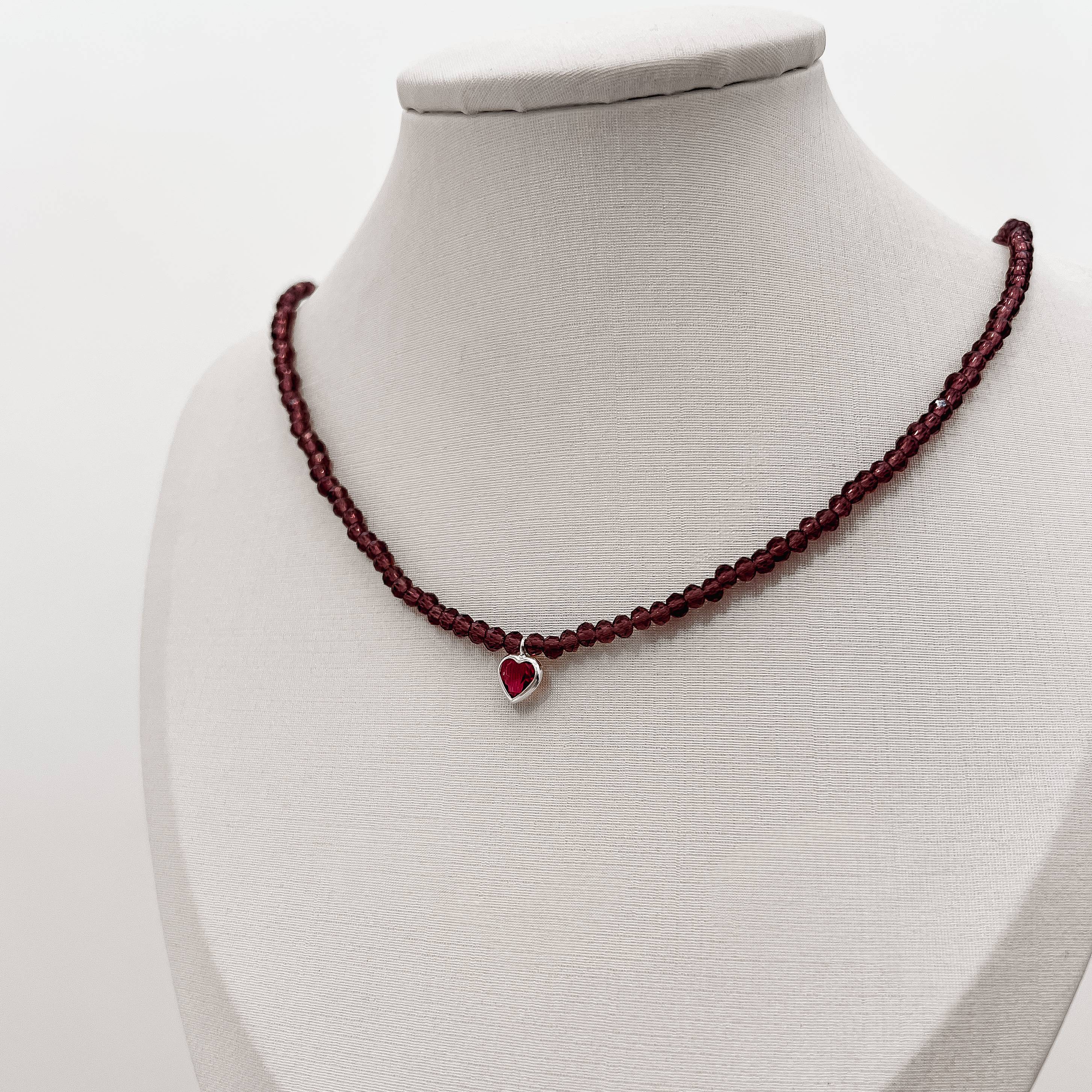 Imagem Choker cristal roxo transparente 3mm pingente zircônia coração rubi 6mm 40+5cm