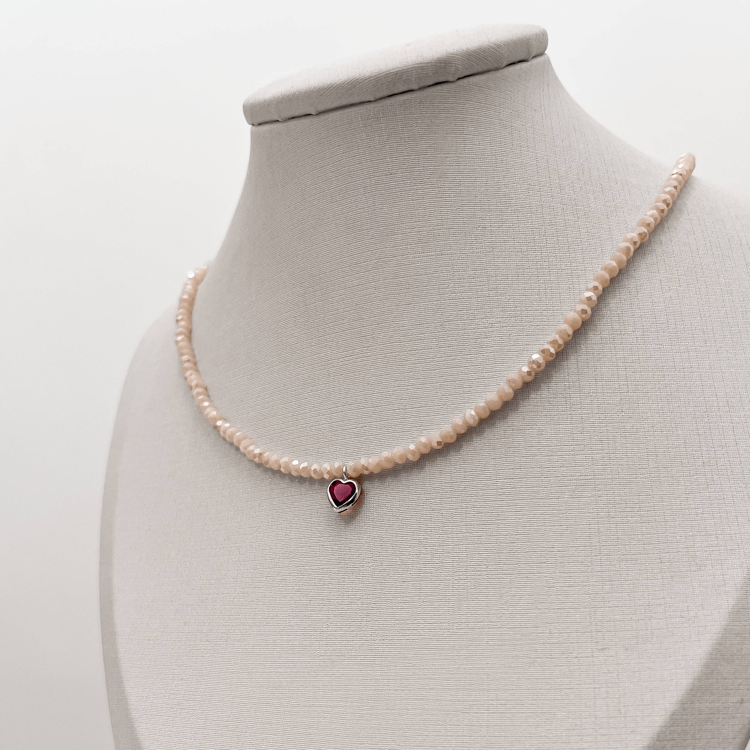 Imagem Secundária Choker cristal perolado 3mm pingente zircônia coração rubi 6mm 40+5cm