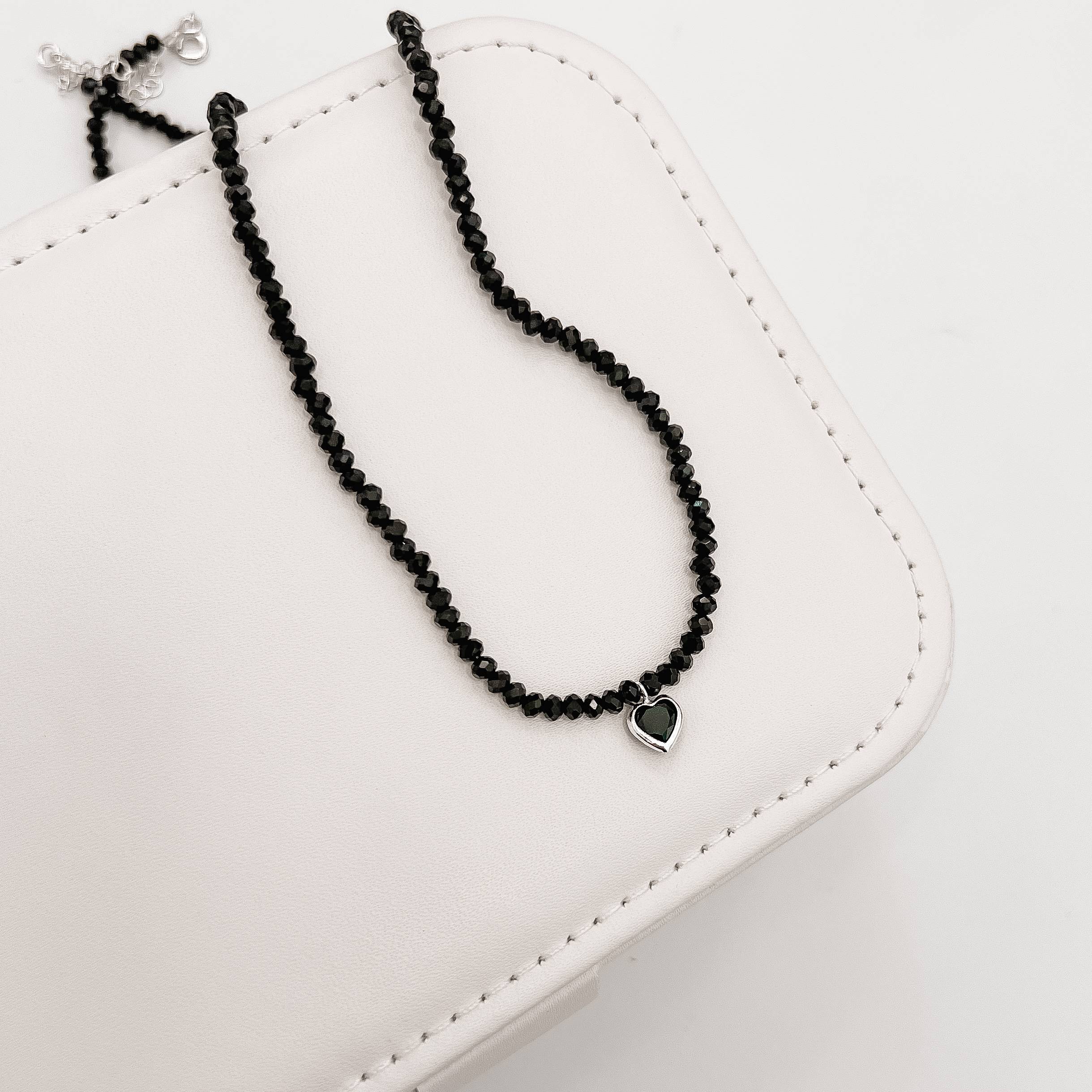 Imagem Choker cristal preto 3mm pingente zircônia coração ônix 6mm 40+5cm