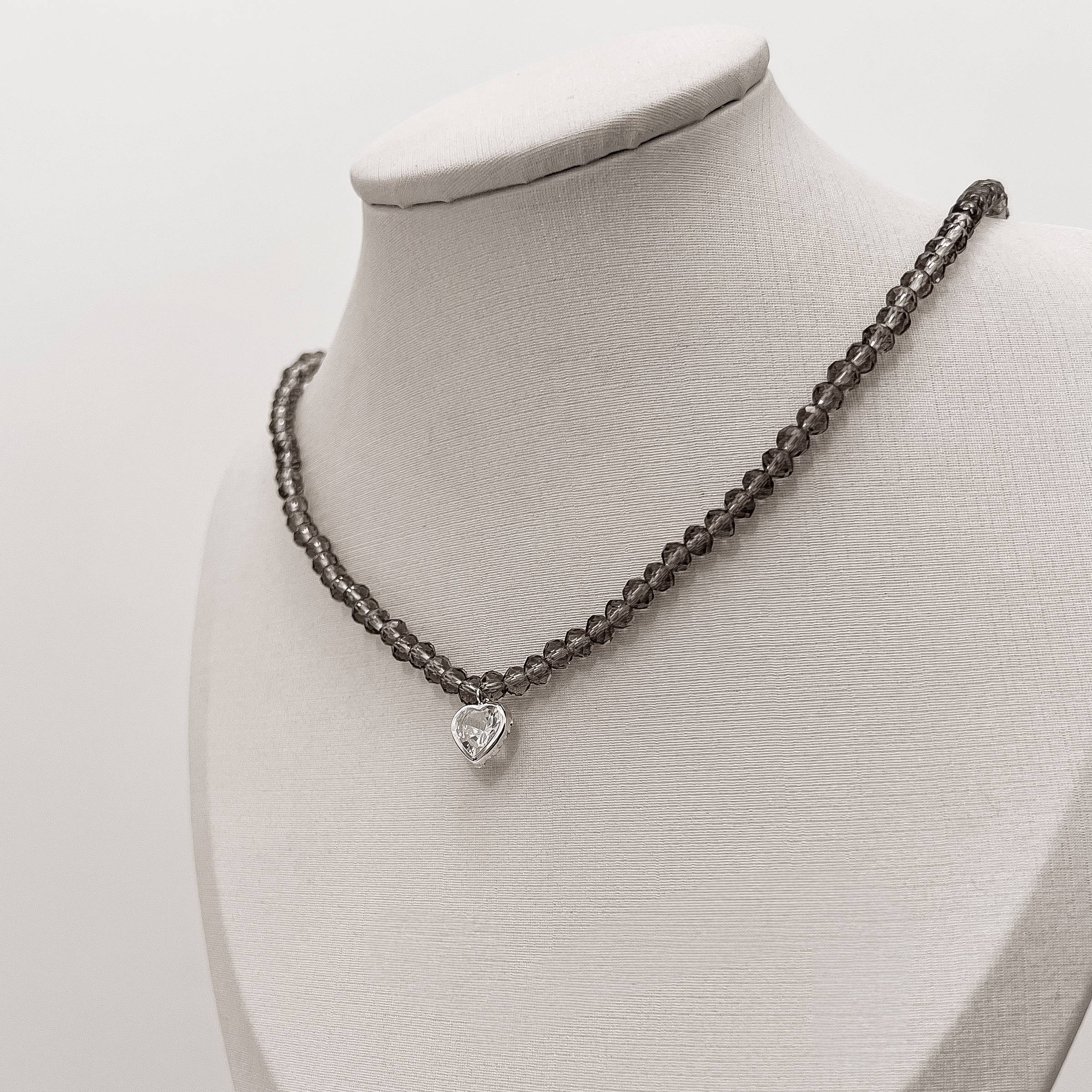 Imagem Choker cristal fumê transparente 4mm pingente zircônia coração cristal 8mm 40+5cm