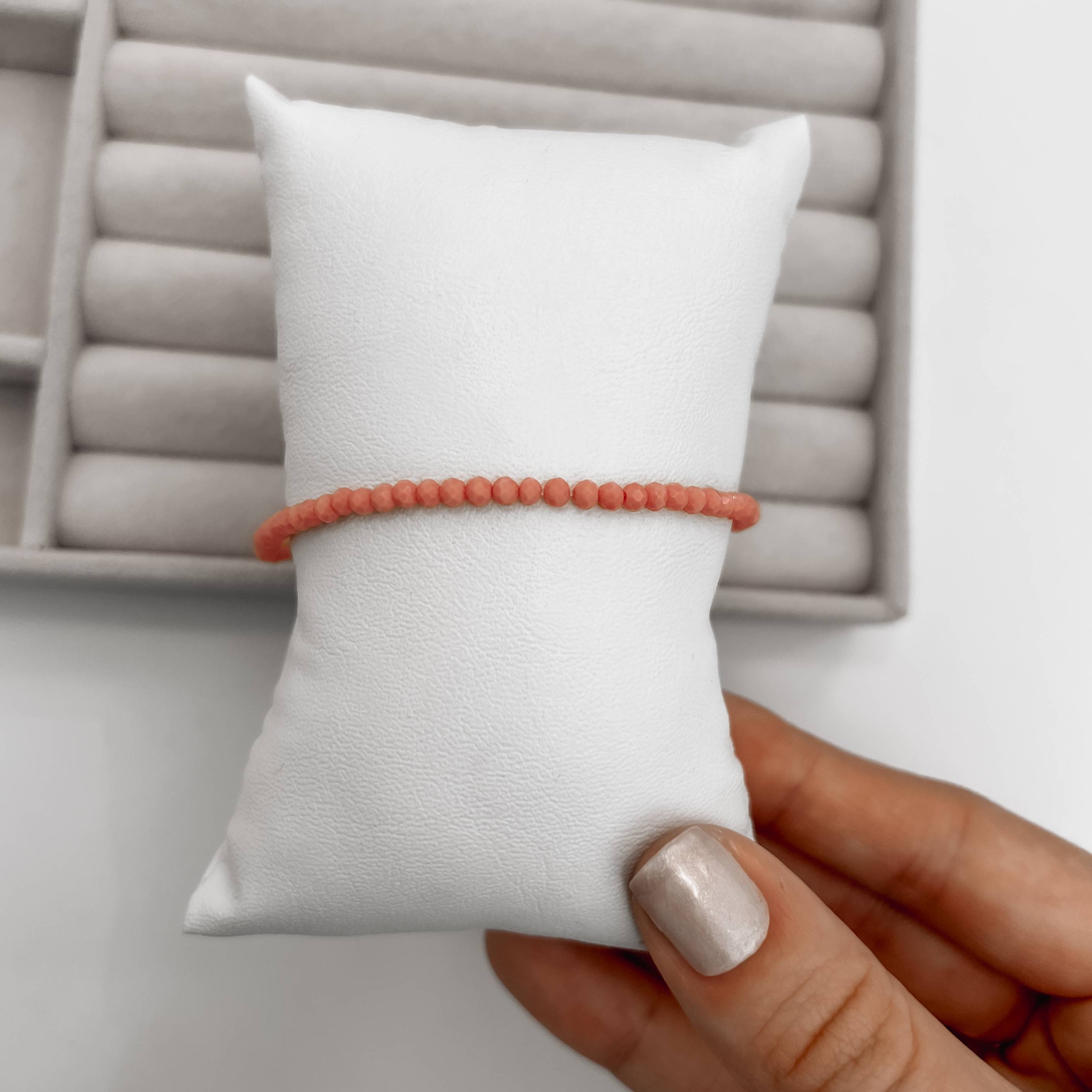 Imagem Secundária Pulseira cristal salmão fosco claro 3mm 16cm com alongadora