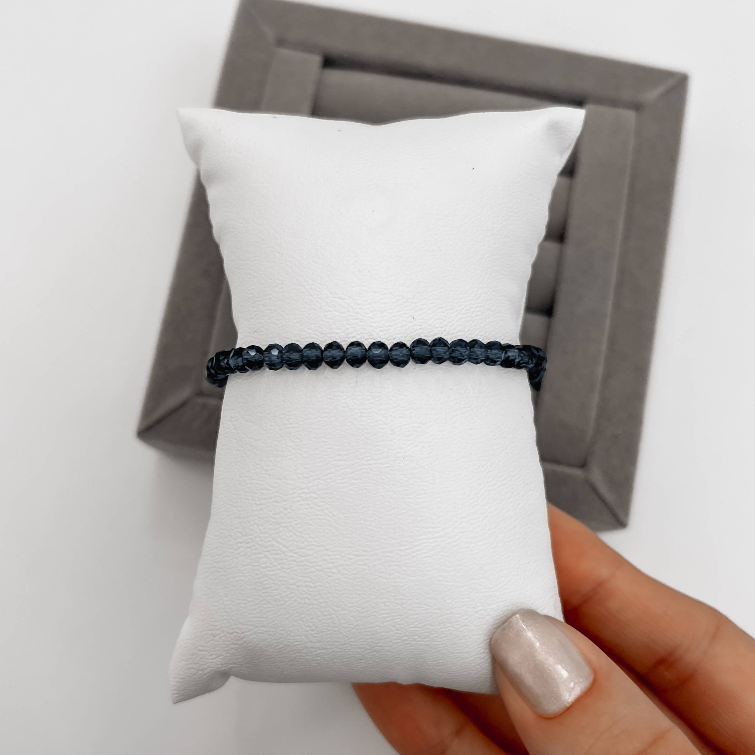 Pulseira cristal azul escuro transparente 4mm 16cm com alongadora