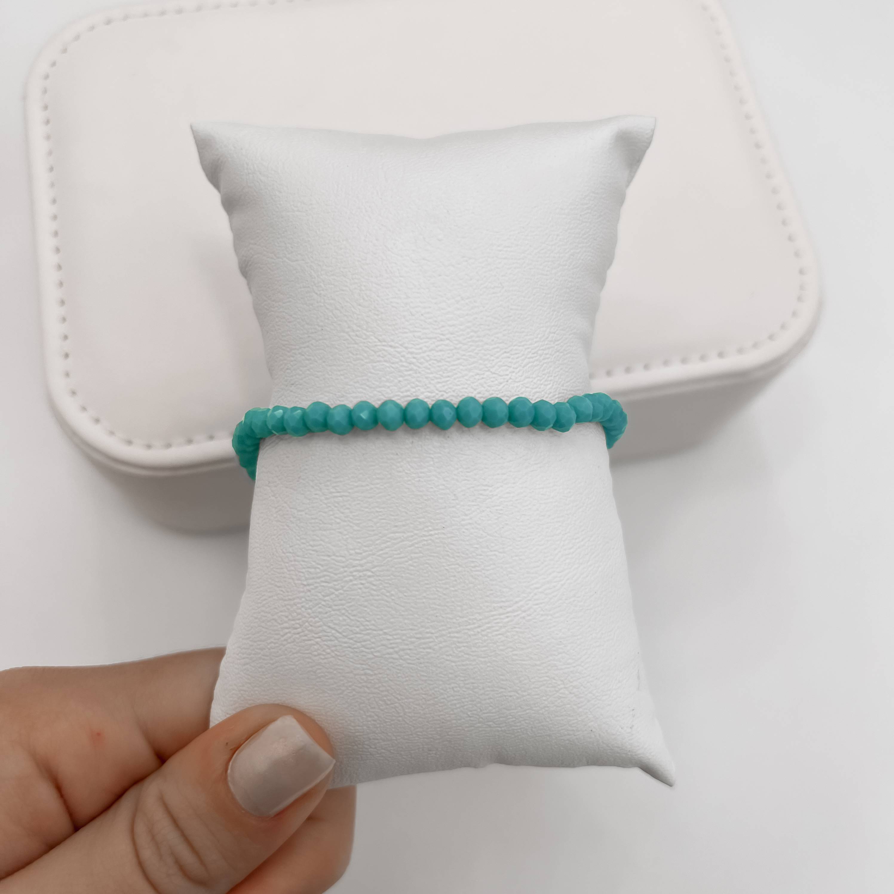 Pulseira cristal turquesa 4mm 16cm com alongadora