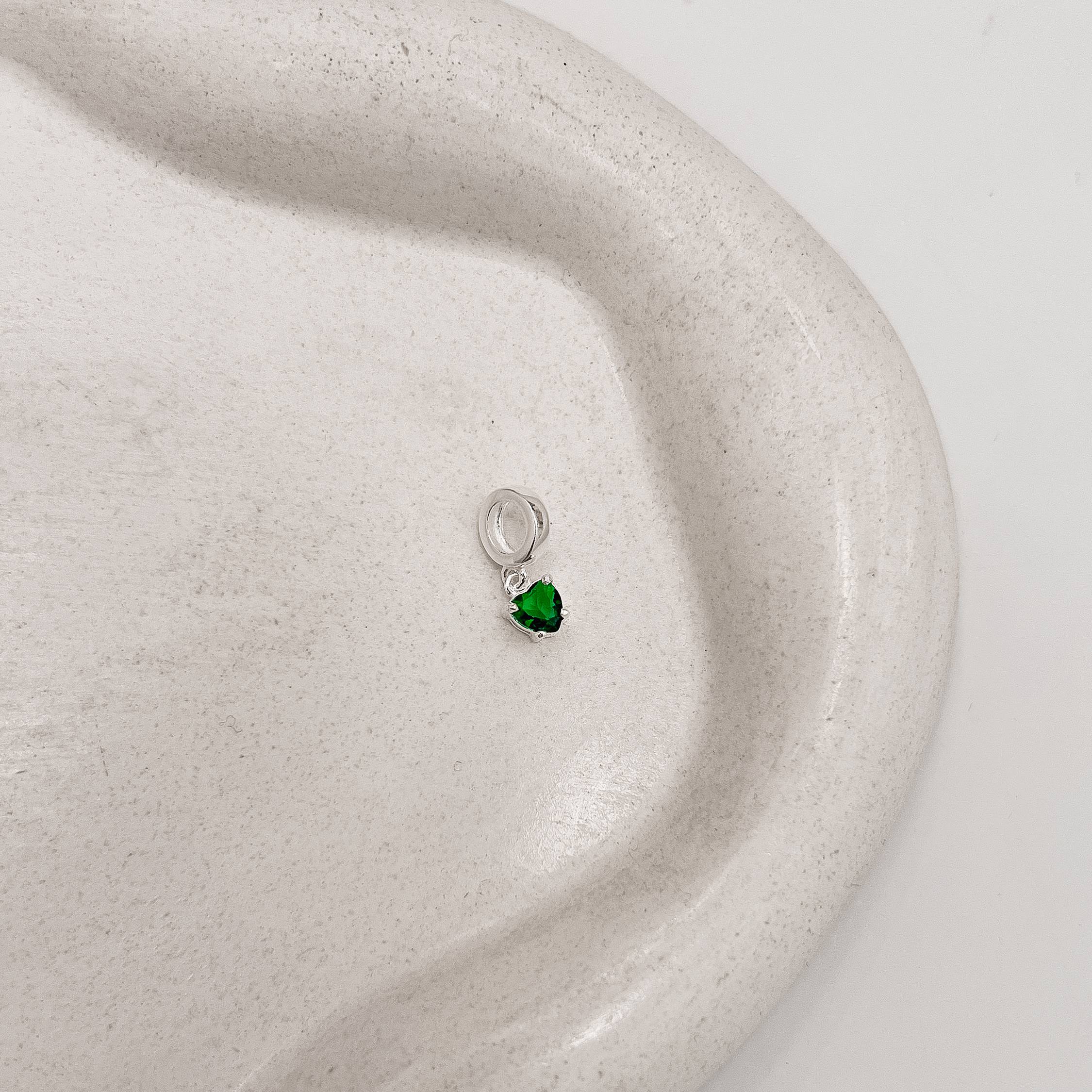 Berloque pingente zircônia coração esmeralda 5mm