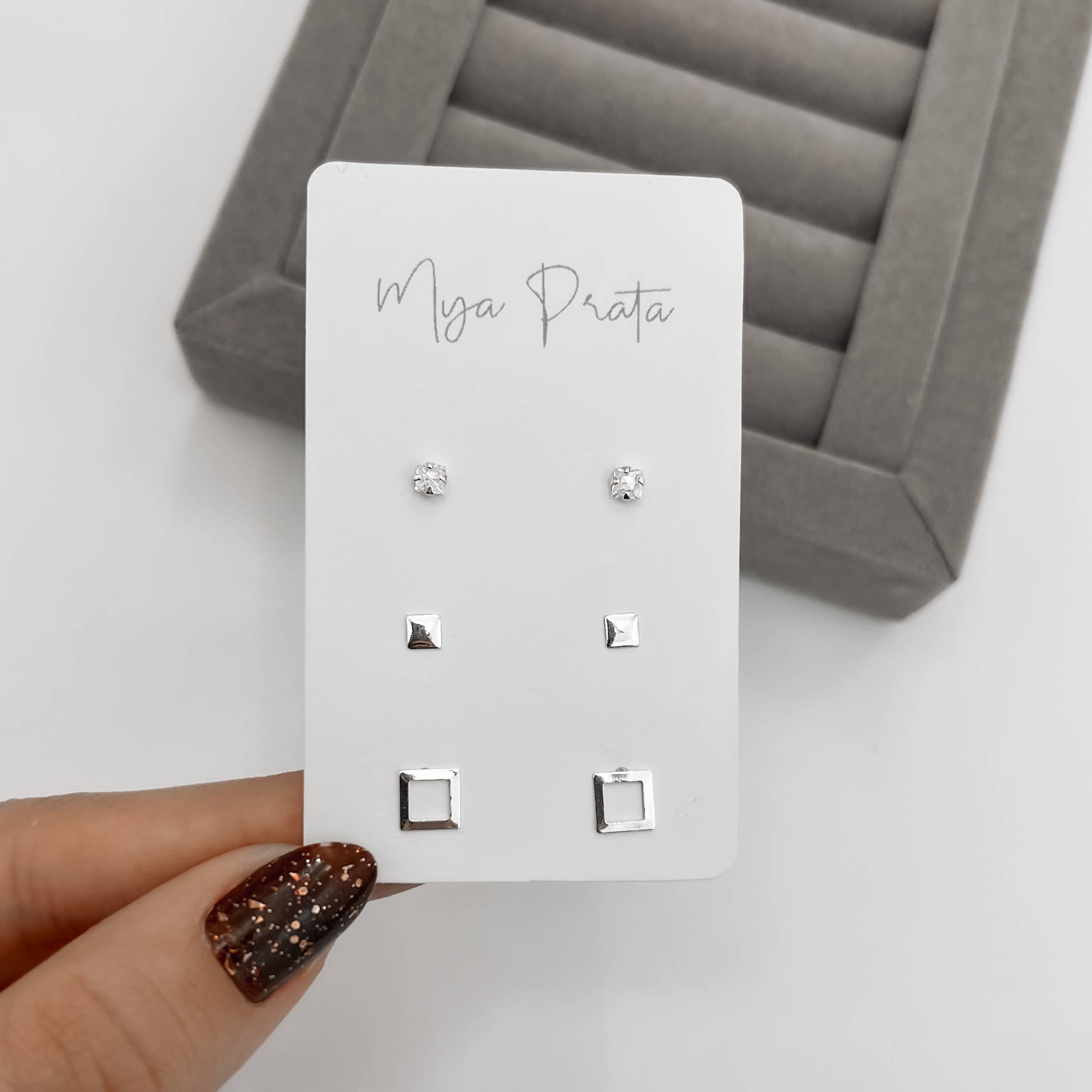 Trio quadrados com zircônia