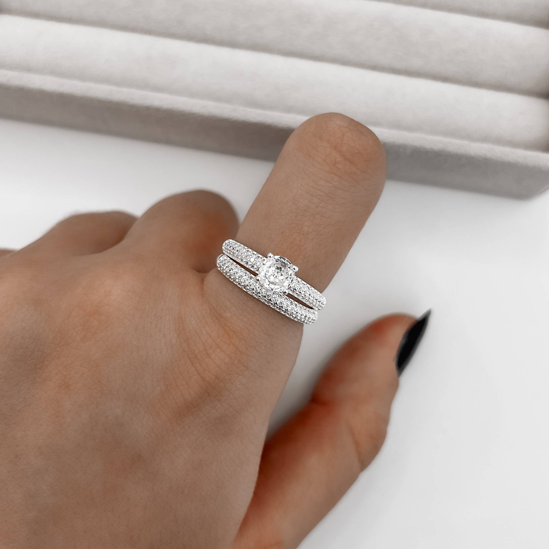 Imagem Dupla de anéis meia aliança e solitário 6mm