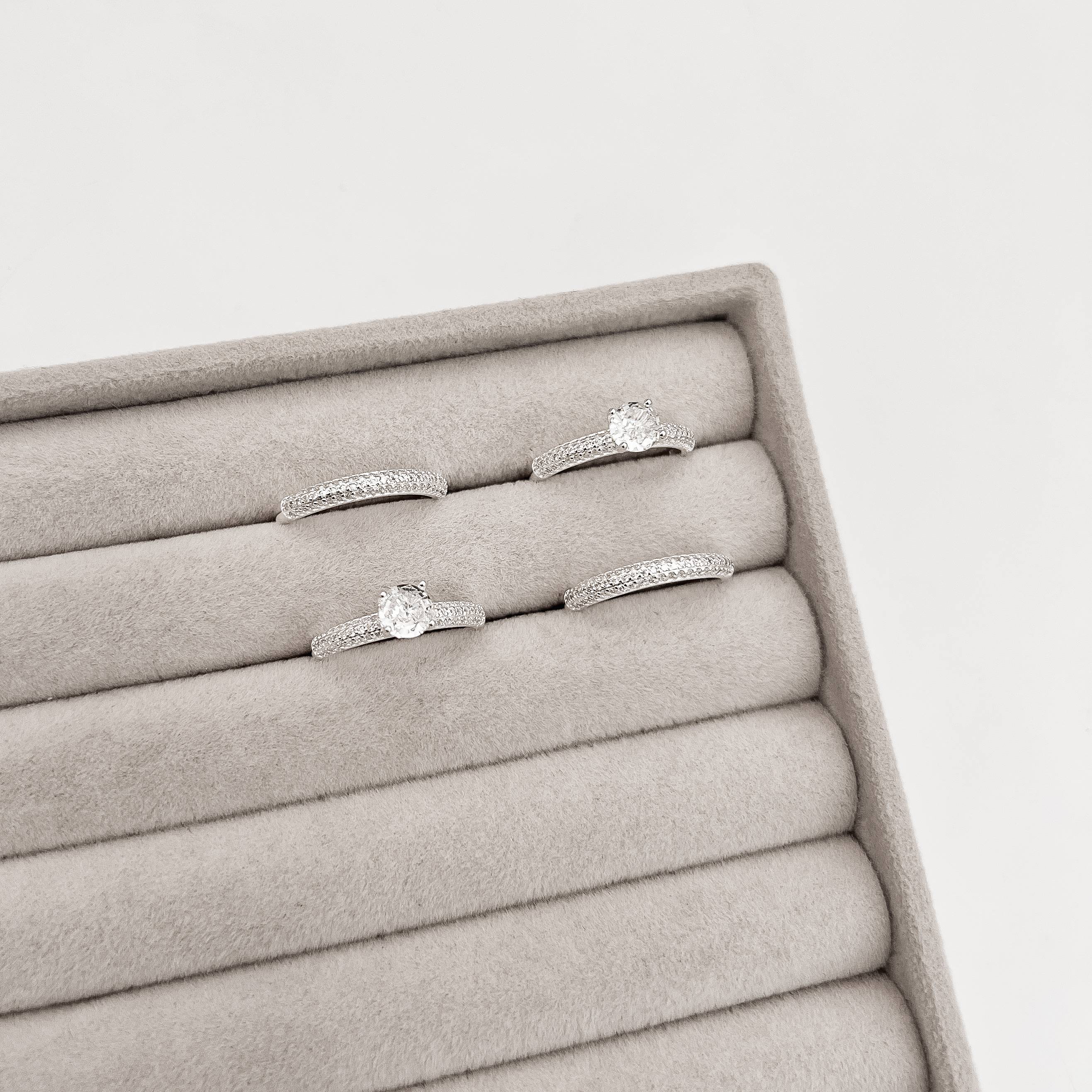 Imagem Secundária Dupla de anéis meia aliança e solitário 6mm