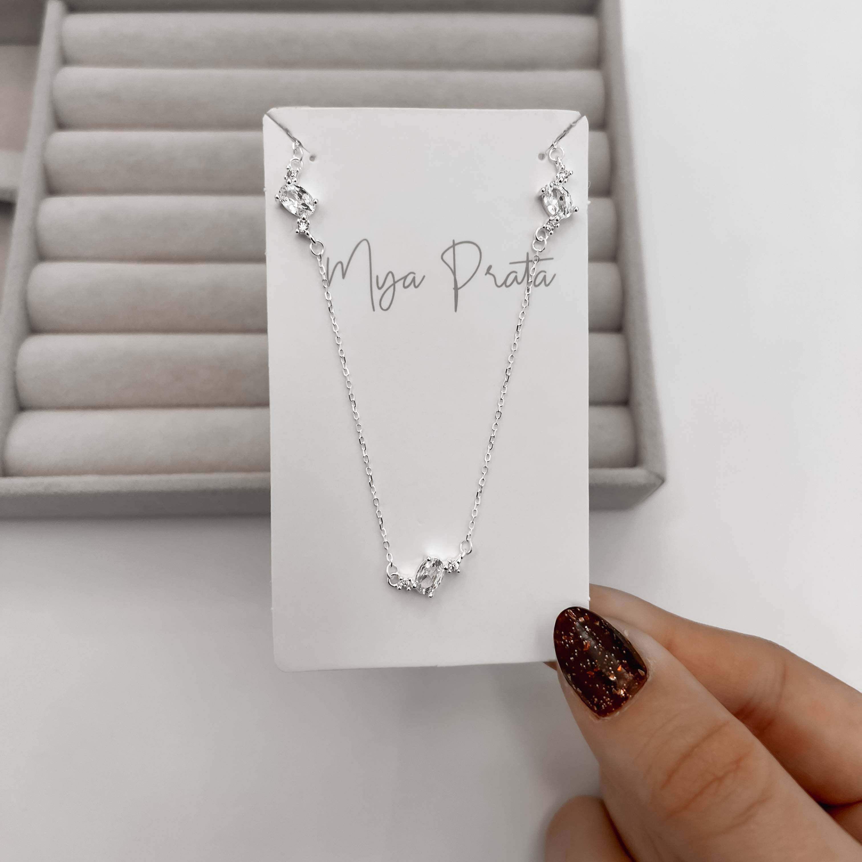 Imagem Secundária Colar entremeios zircônia oval e redonda 11mm 40+5cm