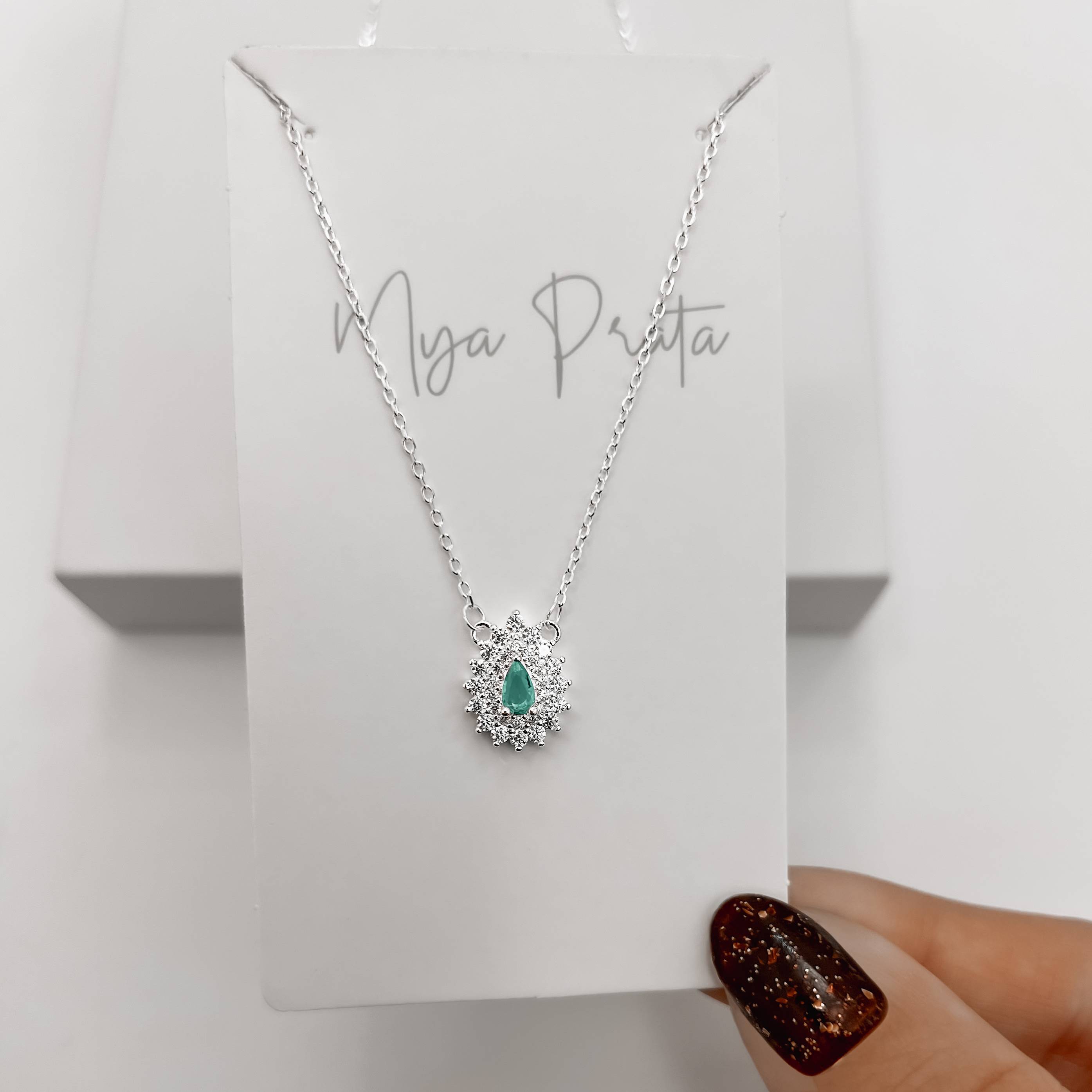 Imagem Colar entremeio zircônia gota acqua com cravejado 13mm 40+5cm